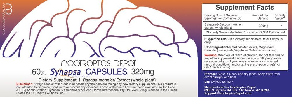 Nootropics Depot Nootropics Depot Synapsa Bacopa Monnieri Capsules | 320mg | 60 Count | Whole Plant Extract | Ayurveda Supplement | Adaptogen Herb | to Enhance Learning, Memory & Mental Performance