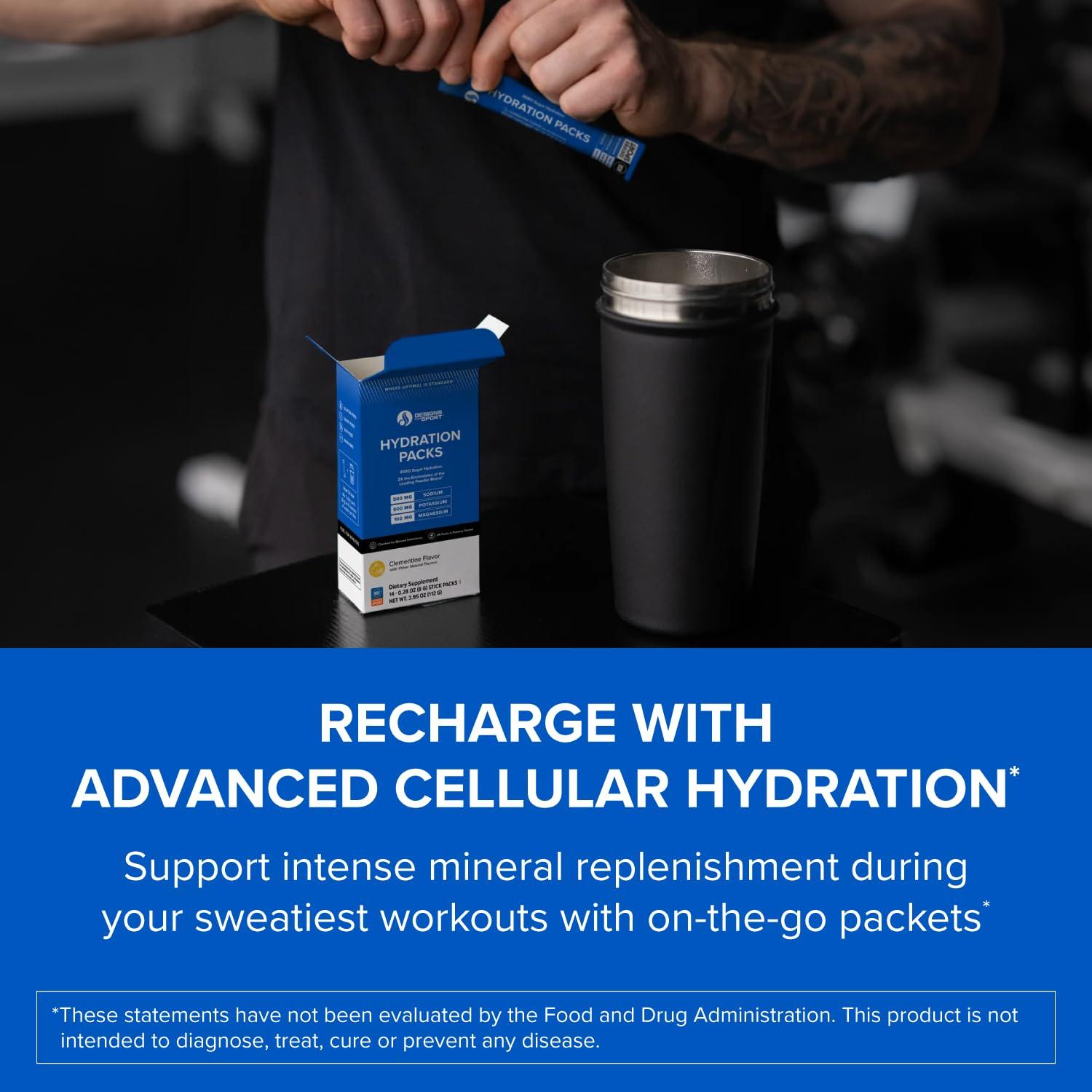 Designs for Sport Designs for Sport Electrolytes Powder Hydration Packets - Zero Sugar Electrolyte Drink Mix for Water - D-Ribose, Zinc + Vitamin C for Energy & Recovery - NSF Certified, Clementine Flavor (14 Packets)