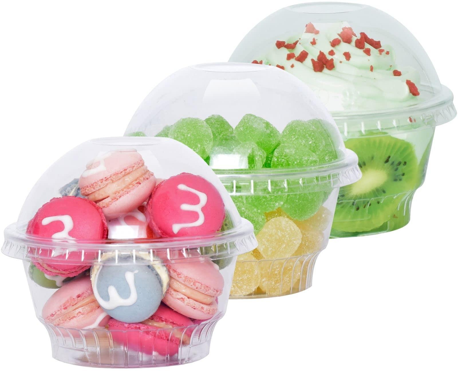 botogift botogift 5 oz Clear Plastic Dessert Cups with Dome Lids (25Sets) - Disposable Snack Bowls (No Hole) for Cereal Parfait, Yogurt, Fruit, Cupcakes, Pudding and Jello at Party