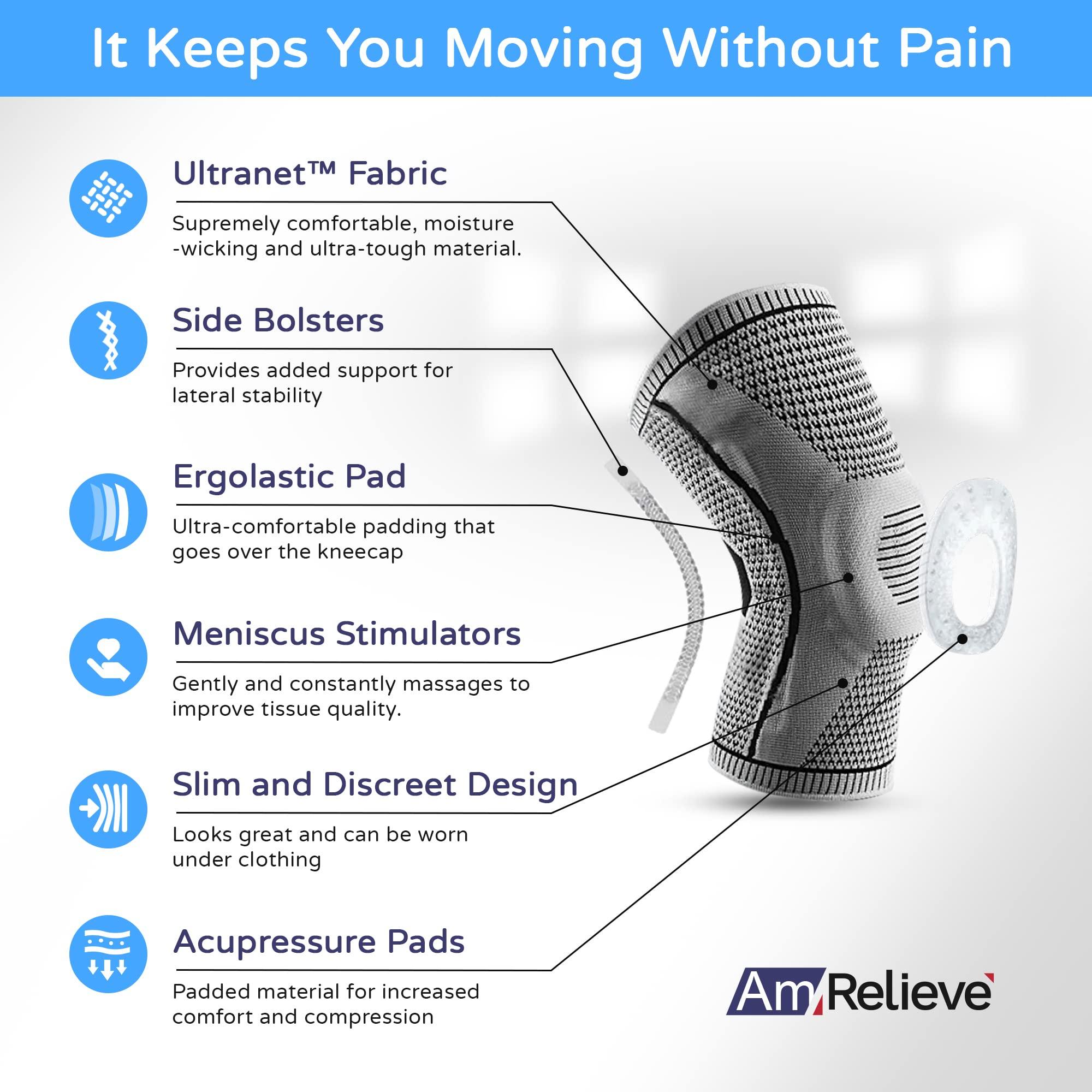 AmRelieve AmRelieve Ultra Knee Elite Compression Sleeve - Knee Brace for Arthritis Pain Relief, Meniscus Tear Support, and Knee Pain Relief