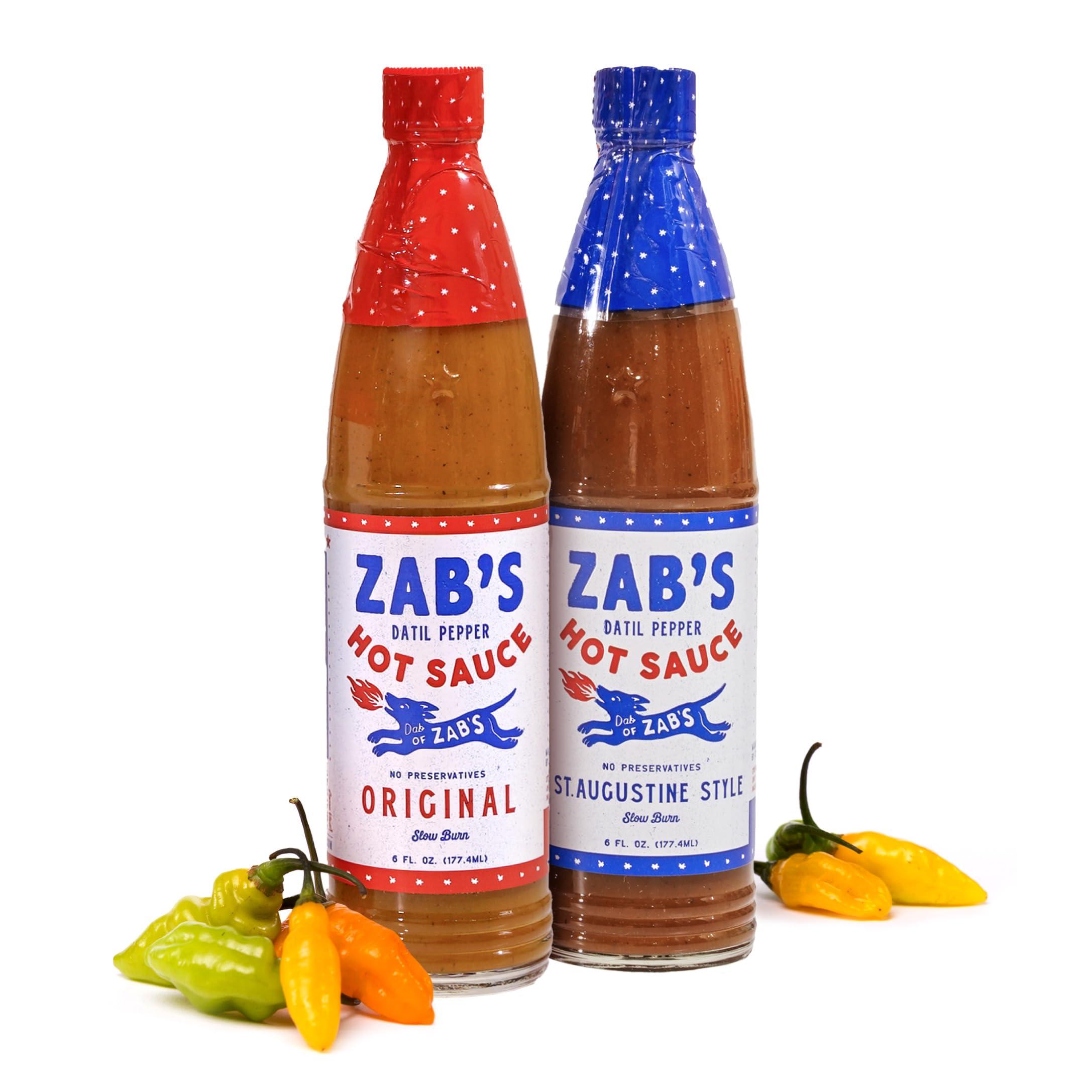 Zab\'s Zab\'s Hot Sauce 2-Pack Bundle | Made with Signature Slow Burn Datil Peppers | Original and St. Augustine Style 6oz. Bundle | Christmas & Holiday Stocking Stuffer, Gift for All Hot Sauce & Food Lovers