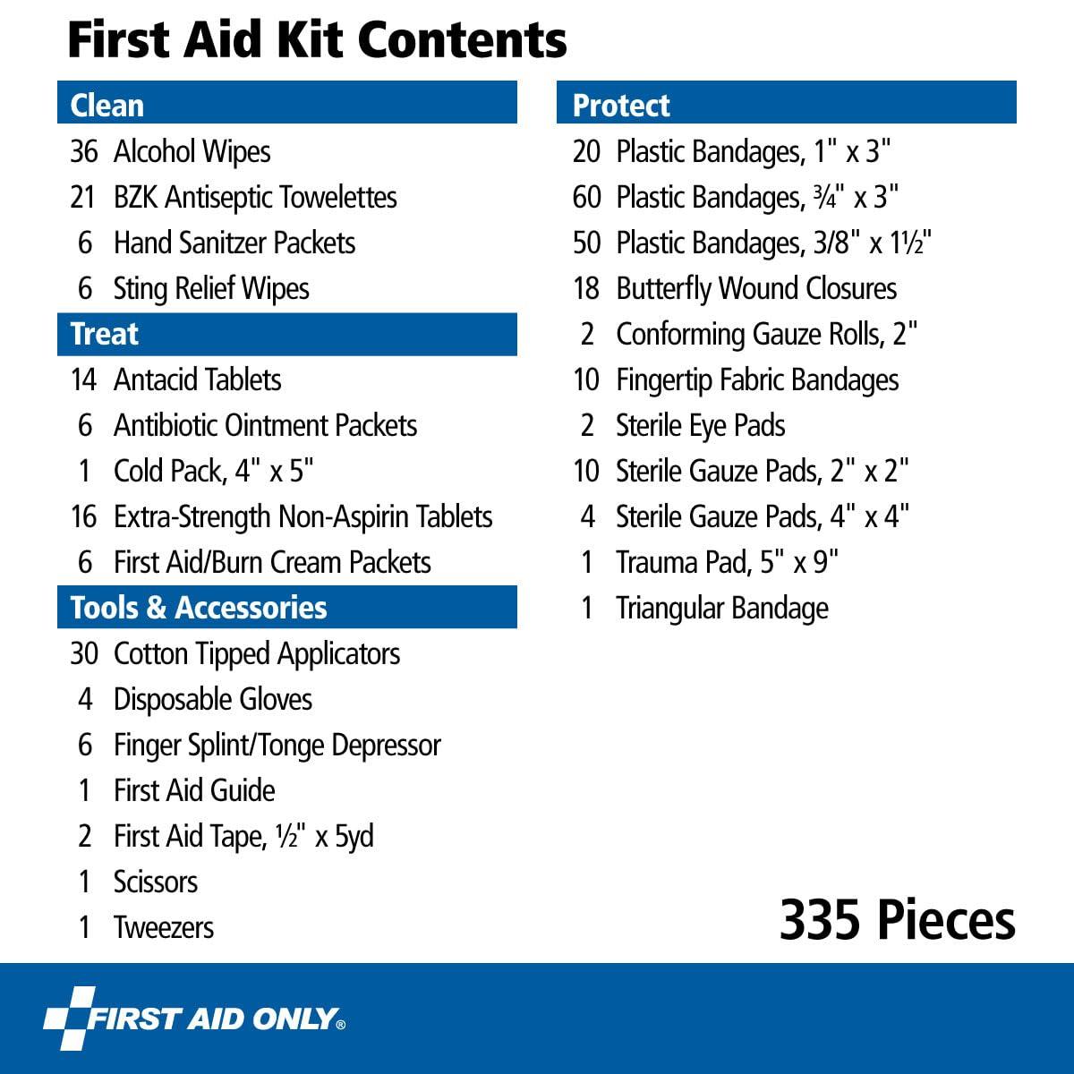 First Aid Only First Aid Only 91247 OSHA-Compliant First Aid Kit, All-Purpose 100-Person Emergency First Aid Kit for Business, Worksite, Home, and Car, 335 Pieces