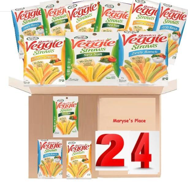 Maryse\'s Place Sensible Portions Veggie Straws Variety Pack, 24 Count, 1 oz Bags, Sea Salt, Zesty Ranch, Cheddar Cheese Flavors- Healthy Snack For Everyone - Gluten Free