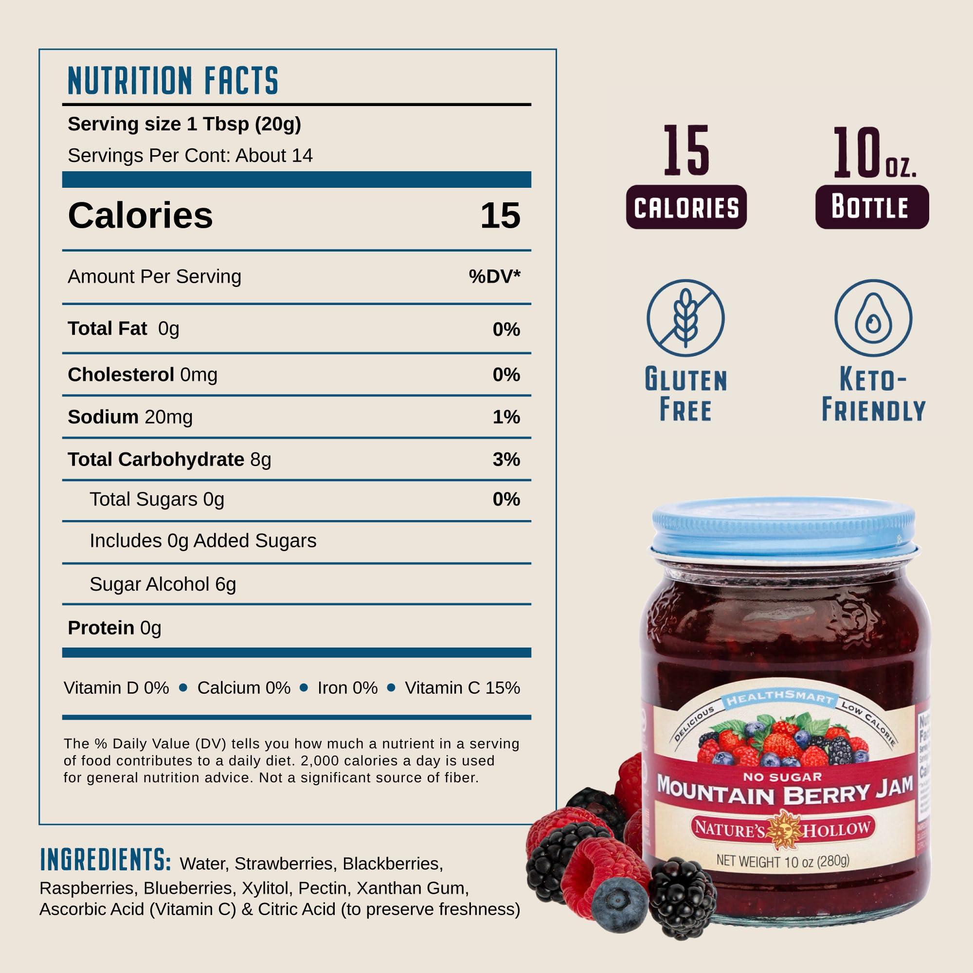 Nature's Hollow Nature\'s Hollow Mountain Berry Jam: Sugar Free Jam and Preserves, Low Cal, Non GMO, Keto Jam, Vegan, Gluten Free, and Diabetic Friendly - Sugar Free Jelly - 10oz