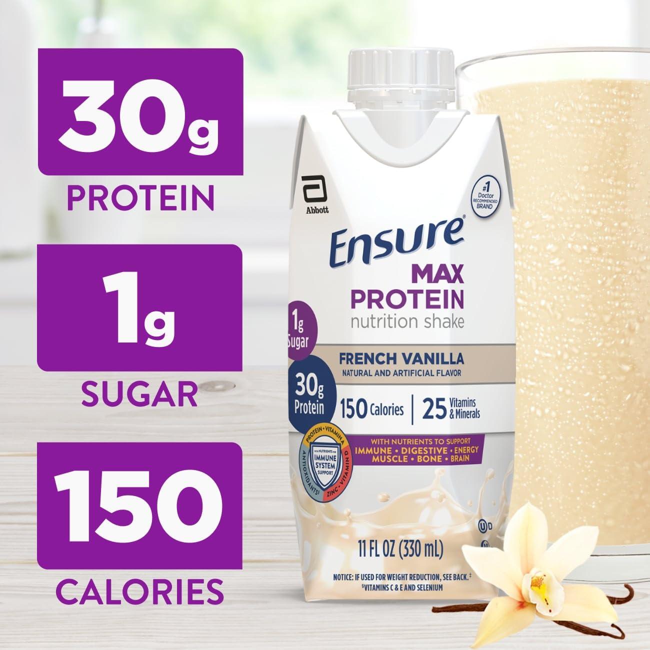 Ensure Ensure Max Protein Nutrition Shakes, Variety Pack, With 30g of Protein, 1g of Sugar, Nutrients to Support Immune System Health, High Protein Shake, 11 fl oz, Pack of 8, Liquid