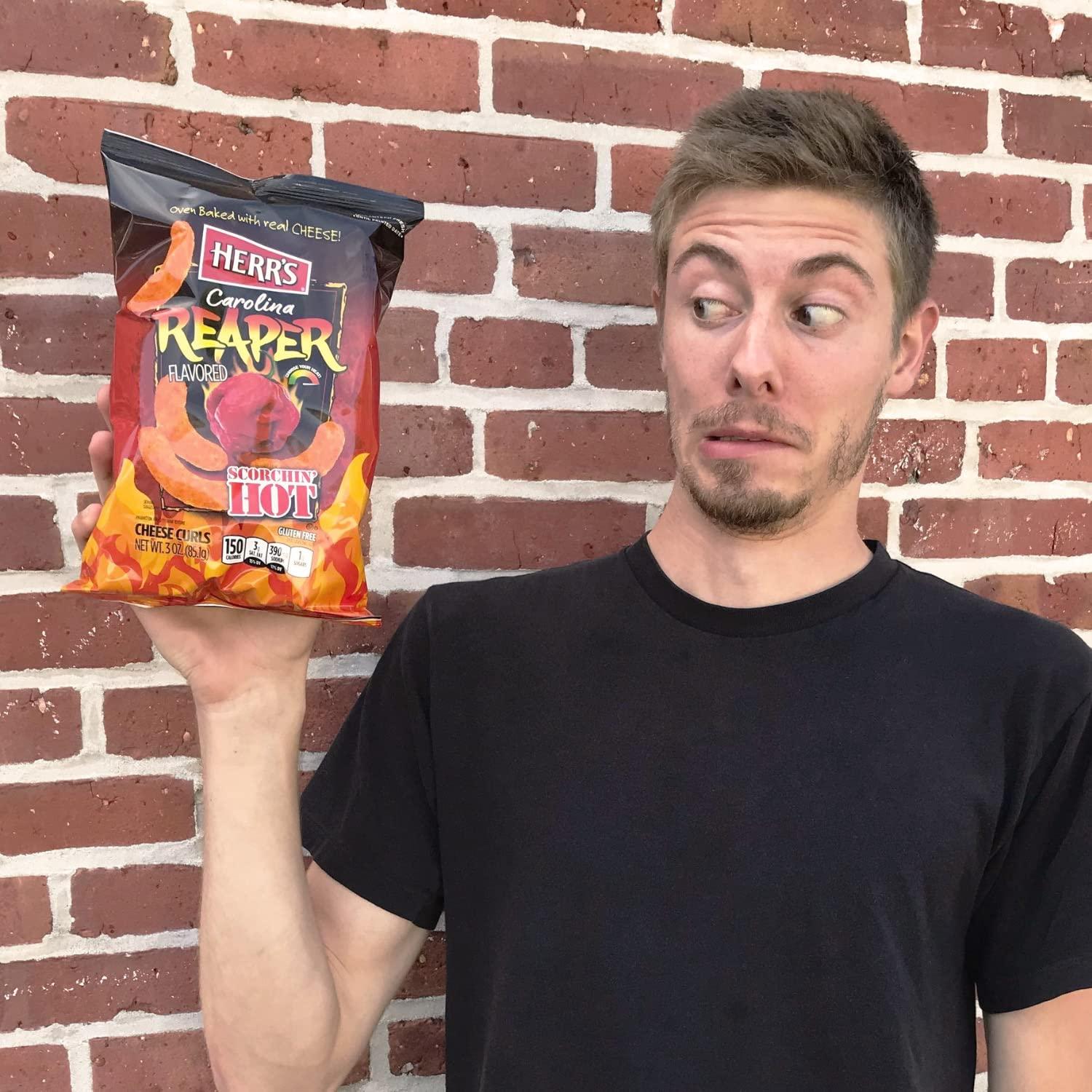 HERR'S Herr’s Cheese Curls, Carolina Reaper Flavor, Gluten Free Snacks, 6oz Bag (12 Count)