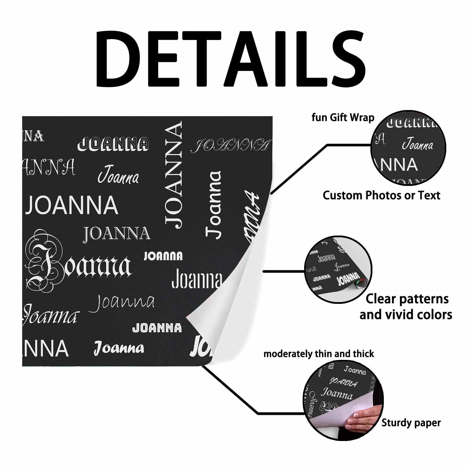 Artsadd Custom Name on Gift Wrapping Paper Personalized Gift Wrap Wrapping Paper Roll with Text Custom Wrap Gift Unisex Adult Men Women Kids Baby for Birthday Anniversary Valentine Mother Father Christmas Day