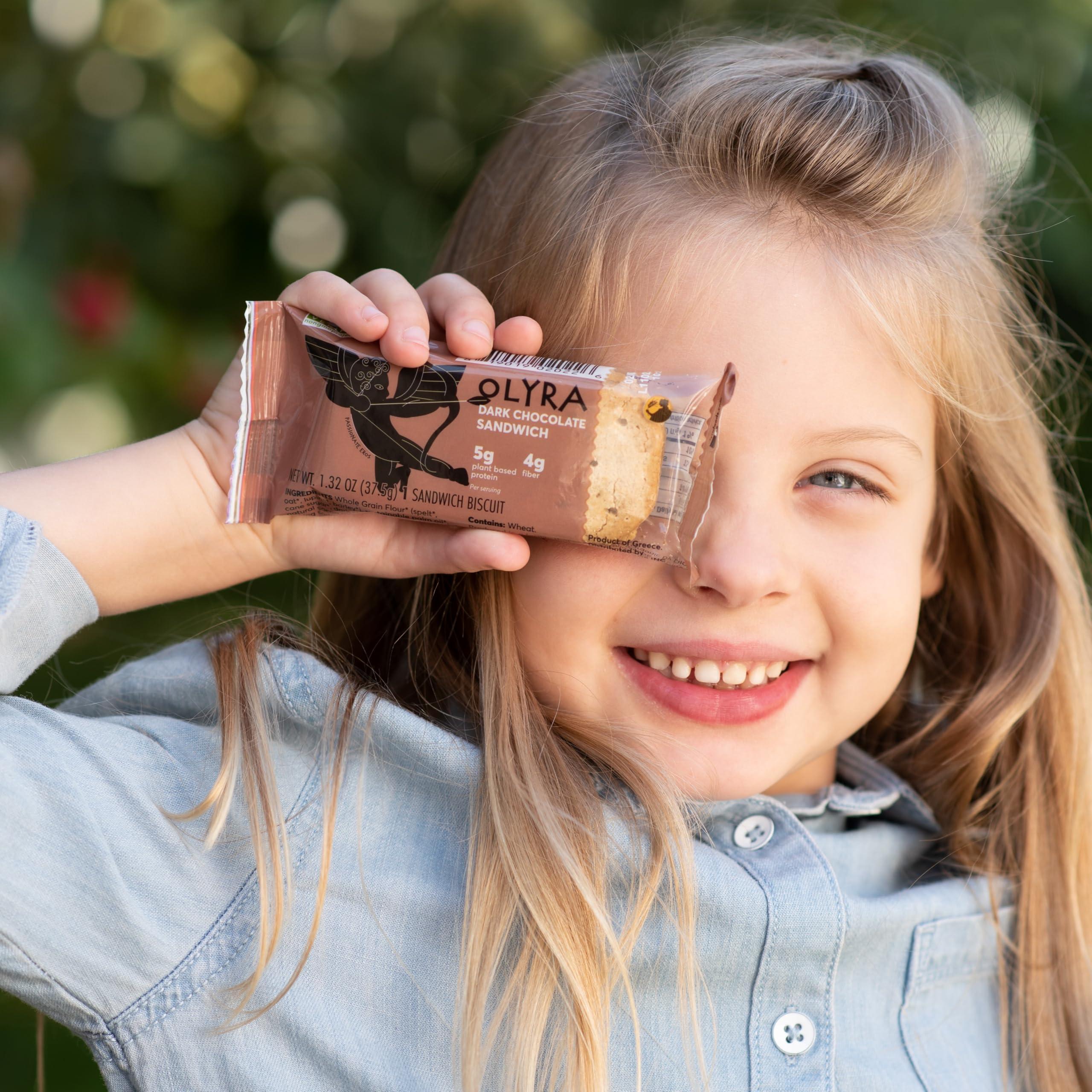 Olyra Ancient Greek Grains Olyra Dark Chocolate Sandwich Breakfast Biscuits, Healthy Snacks for Kids and Adults, Low Sugar, High Fiber, Vegan Organic Cookies, with Ancient Greek Grains, USDA Certified Organic, Non GMO, 4 Packs