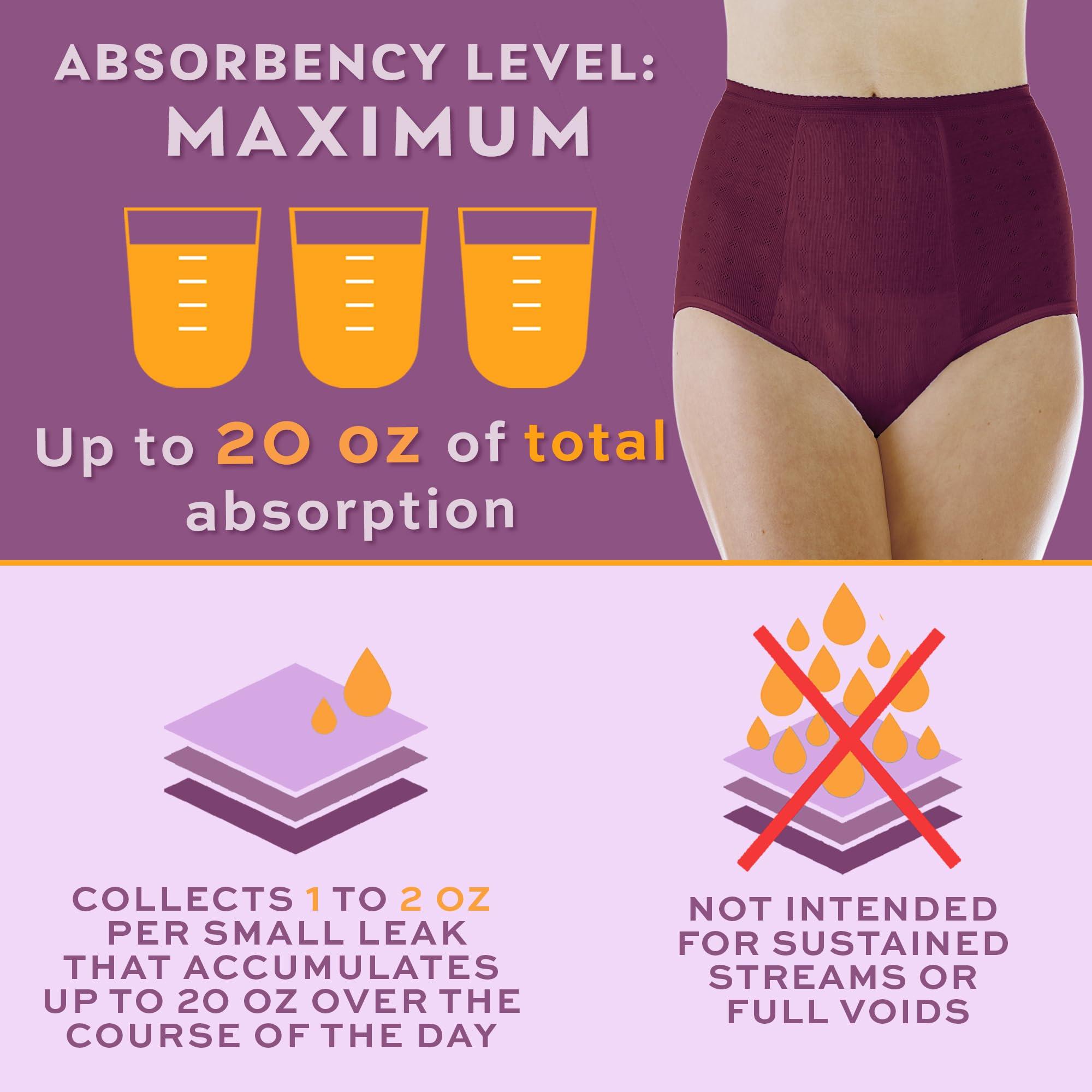 Wearever Wearever Women's Maximum Absorbency Incontinence Panty for Bladder Control - Washable, Reusable, Leak Proof Underwear for Women - Single Panty (Plum) (M) (Fits Hip: 38-40)