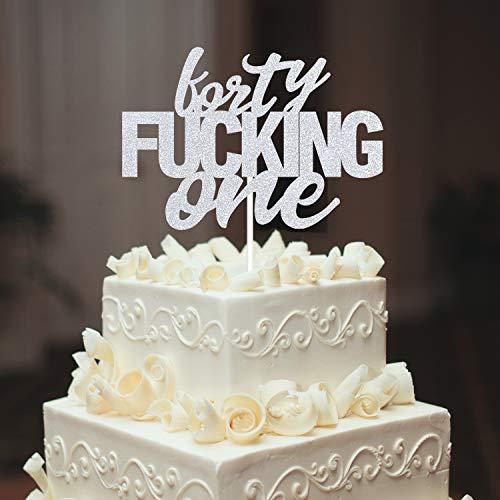 LINGBOOM Forty One Silver Glitter Cake Toppers 41 Years Old 41st Birthday Anniversary Party Decorations Supplies