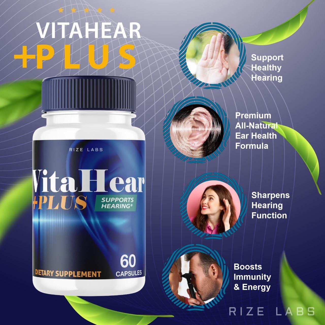 rize labs (2 Pack) VitaHear Plus Supplement, VitaHear Plus Capsules for Complete Ear Health, VitaHear + Advance Formula Pills to Regain Full Capability, Vita Hear Plus Reviews (120 Capsules)