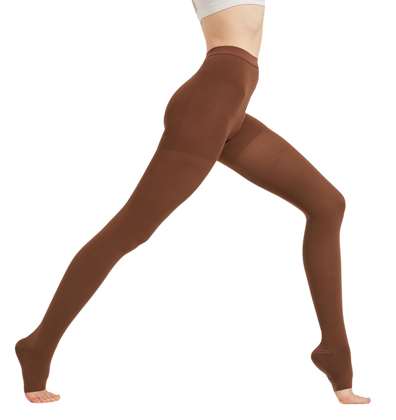 AMZAM AMZAM Medical Compression Pantyhose for Women Men, 15-20 mmHg Graduated Compression Tights, Opaque Toeless Compression Stockings Waist High Support Tights for Edema, Varicose Veins, DVT, Brown M