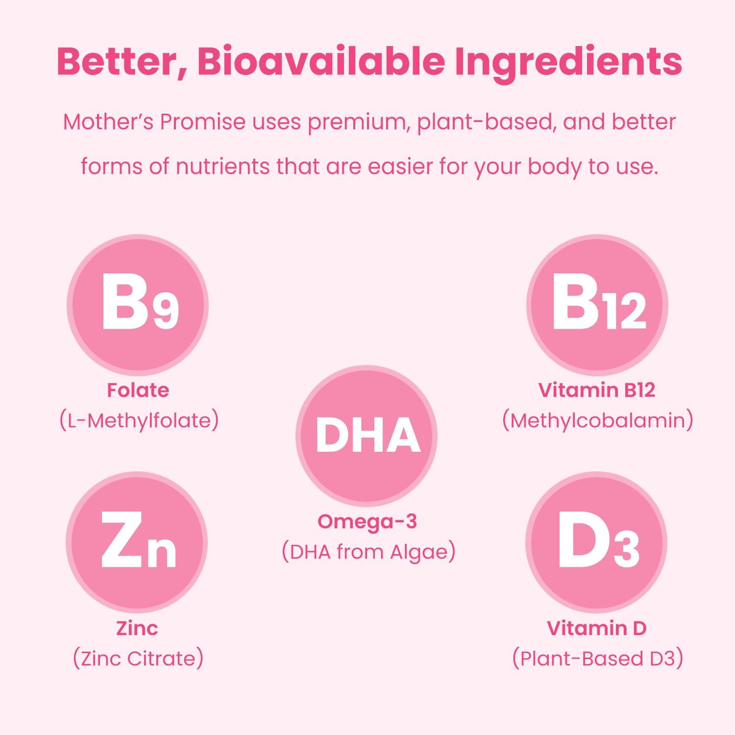 Mother\'s Promise Prenatal Vitamin Gummies with DHA | Vegan Prenatal Vitamins for Women with Omega 3, Methylfolate, Choline & D3, Pregnancy Vitamins for Fetal Development | Gummy Multivitamin Supplement, 120 Count