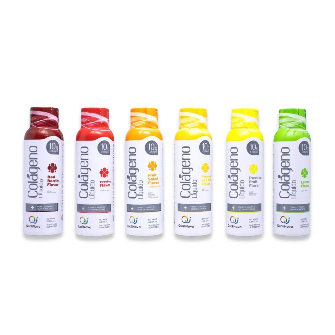 QUALINOVA QUALINOVA Liquid Collagen Supplements Variety Pack for Women - Daily Dose of Tropical Flavors with Essential Nutrients (10g Collagen / 1.86 fl oz - 30 Count)