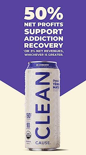 CLEAN CAUSE. NEW! CLEAN Cause Blueberry USDA Organic Yerba Mate Tea (15.5oz cans, 12-Pack Case) Non-Carbonated, 160mg Caffeine
