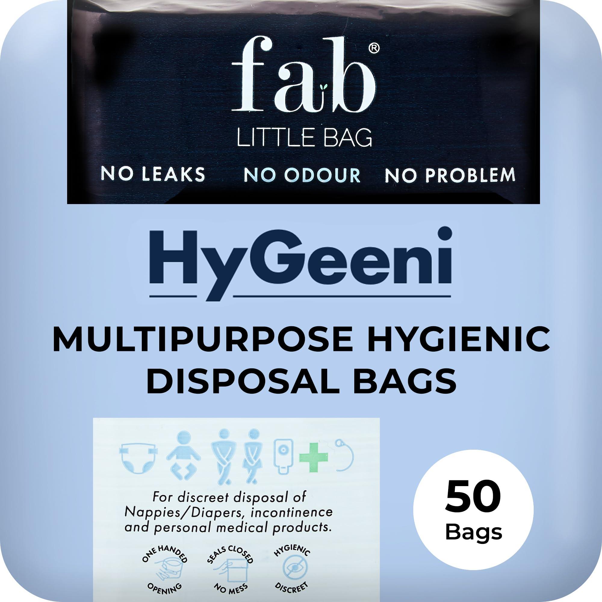 Fab Little Bag Fab Little Bag HyGeeni Disposal Bags for Nappies, Incontinence Pads, Ostomy & Catheter Bags - Prevents Odours, No Mess, Eco-Friendly, Pack of 50 Bags