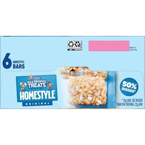 RICE KRISPIES TREATS Rice Krispies Treats Homestyle Crispy Marshmallow Squares, Kids Snacks, Cereal Bars, Original, 6.98oz Box (6 Bars)