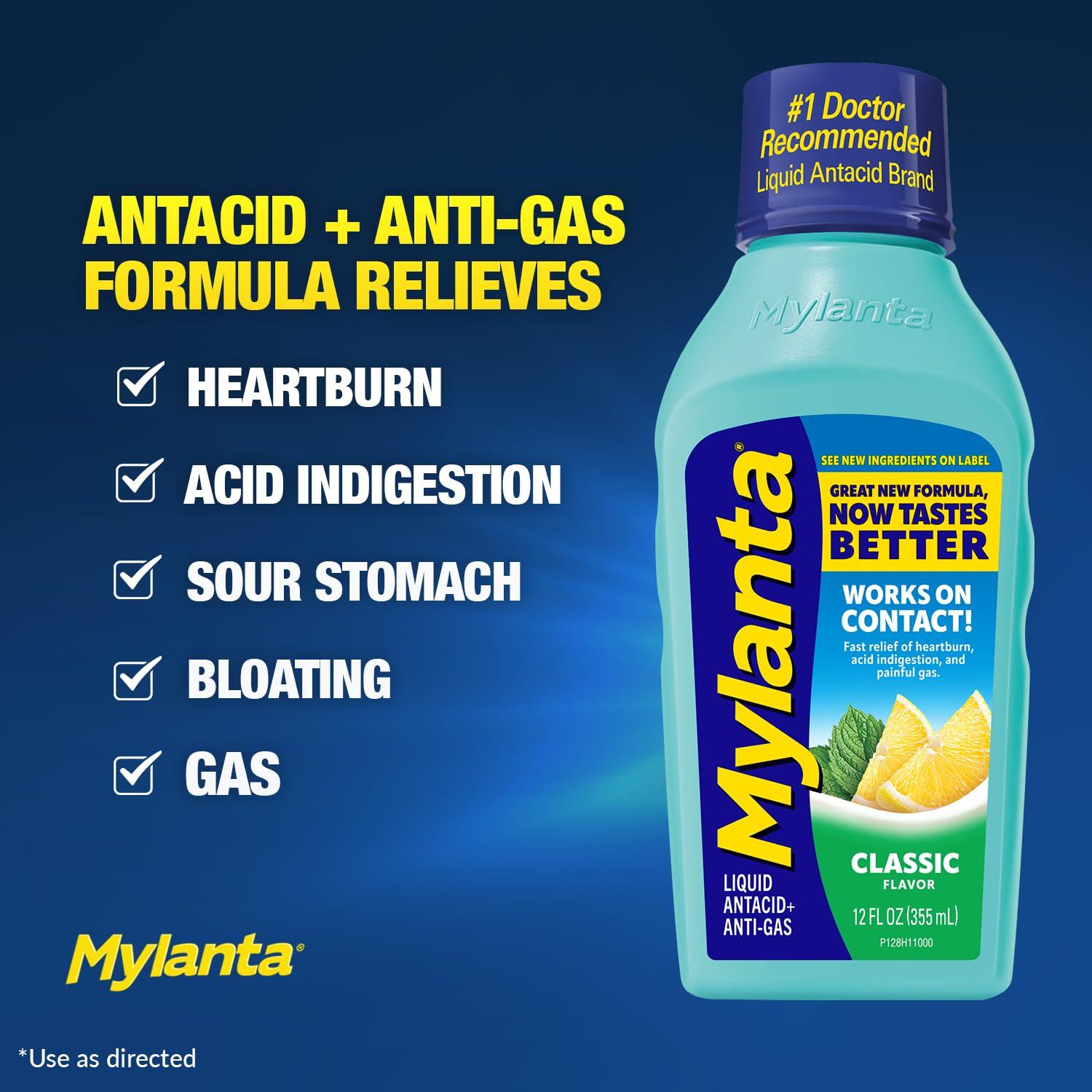 Mylanta Mylanta Heartburn and Gas Relief, Liquid Antacid, Classic Flavor, 12 Fluid Ounce