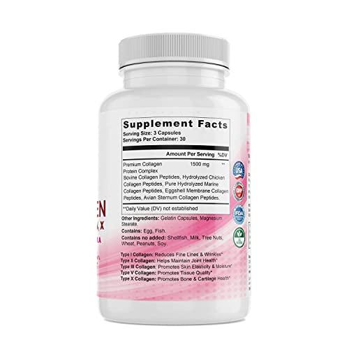 Well and Blessed Multi Premium Collagen Supplements for Women with Vitamin C, E -Tighten Skin, Reduce Wrinkles, Strong Nails, Joints & Hair Growth - Anti Aging Skin Care Supplements for Women -90 Capsules