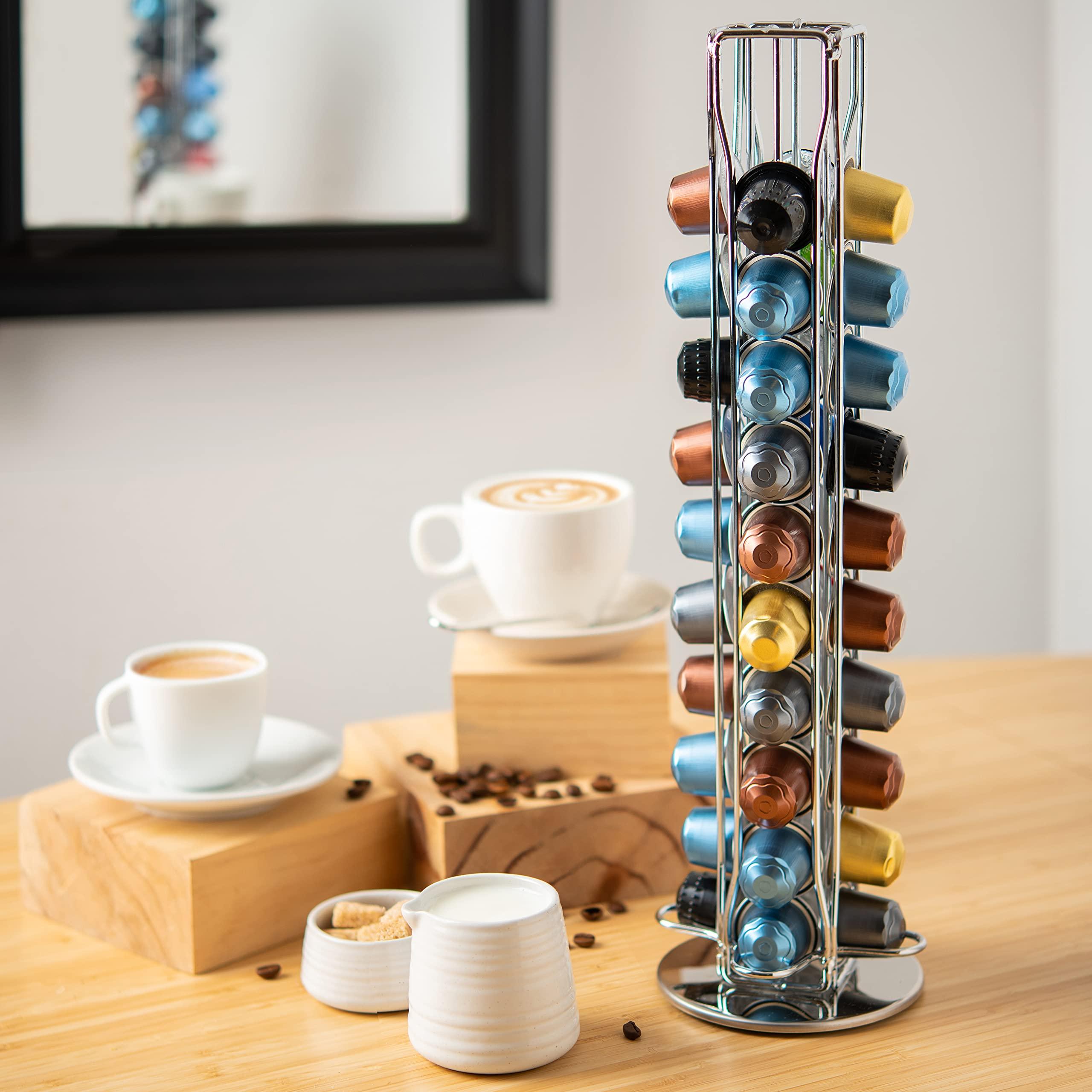 Mixpresso Mixpresso Capsule Spinning Carousel Holder Bundle with 50 Espresso Capsules, Classe (Compatible With Nespresso Machines) 360 Degree Rotatable Capsules Holder, Holds 40 Coffee Pods