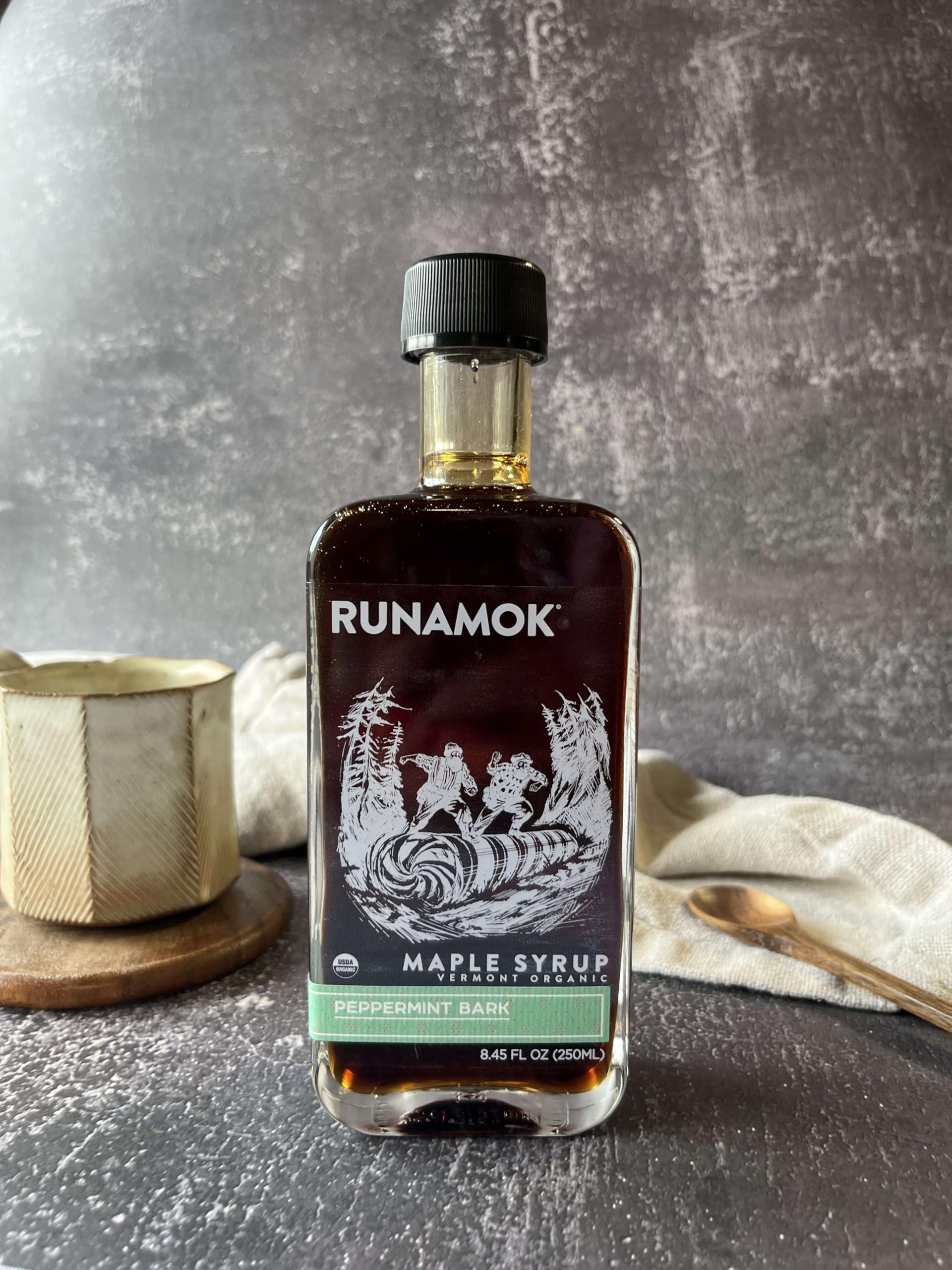 Runamok Runamok Maple Peppermint Bark Infused Maple Syrup - Authentic & Real Vermont Maple Syrup | Gluten Free & Natural Sweetener | Great Christmas Holiday Gift for Foodies! Breakfast, Coffee, Pancakes Maple Syrup | 8.45 Fl Oz (250mL)