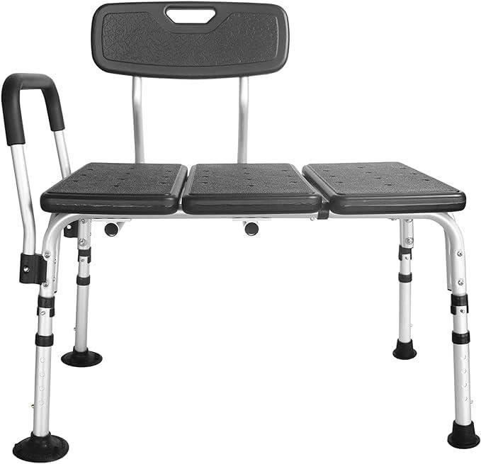 PEPE Mobility Pepe - Tub Transfer Bench, Non Slip, Shower for Elderly, Sturdy Bathtub Bench (Black, 30.3x20)