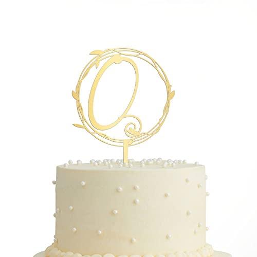 Vinisong Vinisong Initial Letter Q Cake Topper Gold Acrylic Cake Toppers Cake Decorations for Children or Adults Personalized Wreath Cake Topper for Birthday Wedding Anniversary Keepsake Party Decor