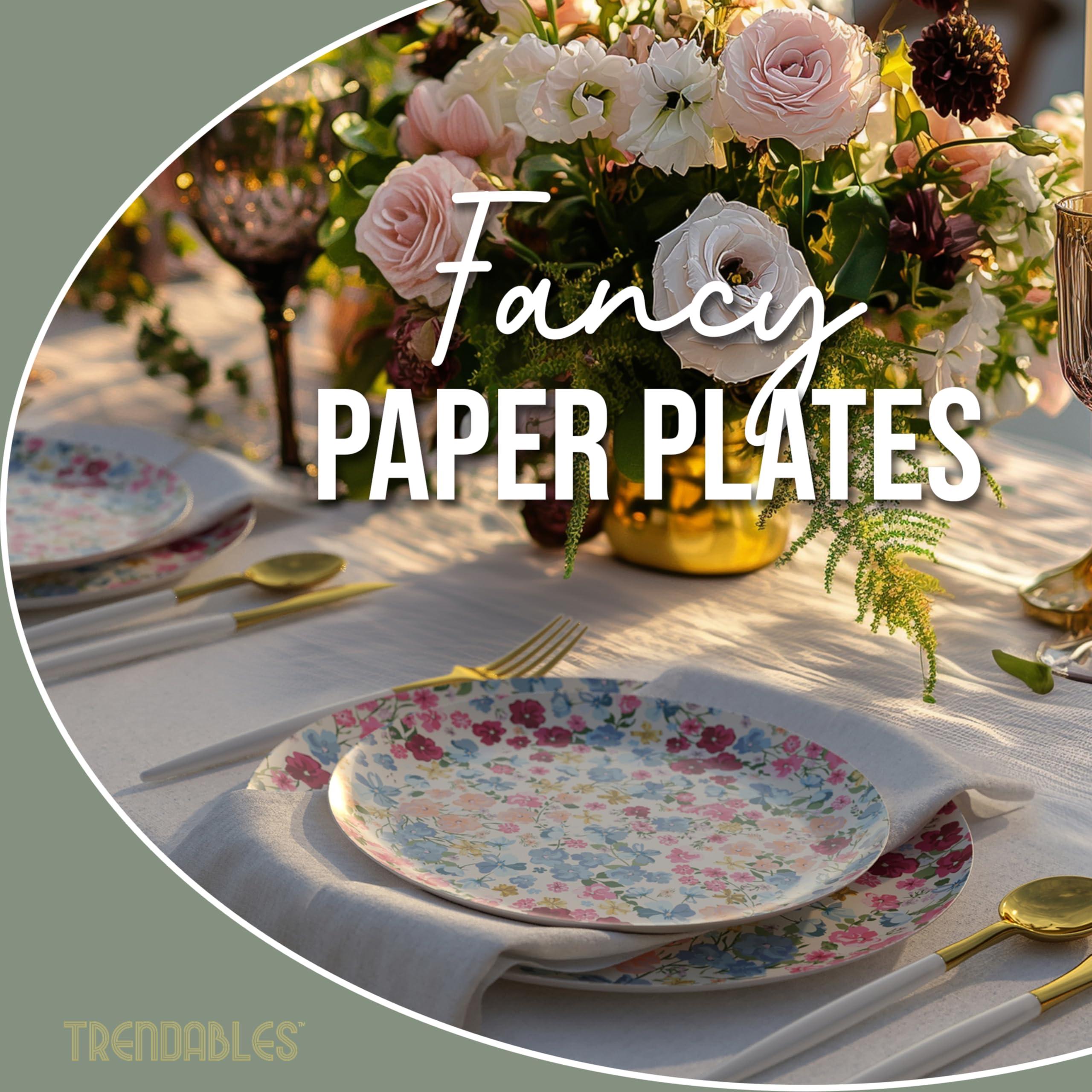 Trendables Trendables Floral Paper Plates 40 Pcs Fancy Disposable Plates for Party Set - 20 Guests 20 X 8 Small Paper Plates Dessert Plates & 20 X Large Paper Plates 10 Inch Paper Plates Bulk | Meadow