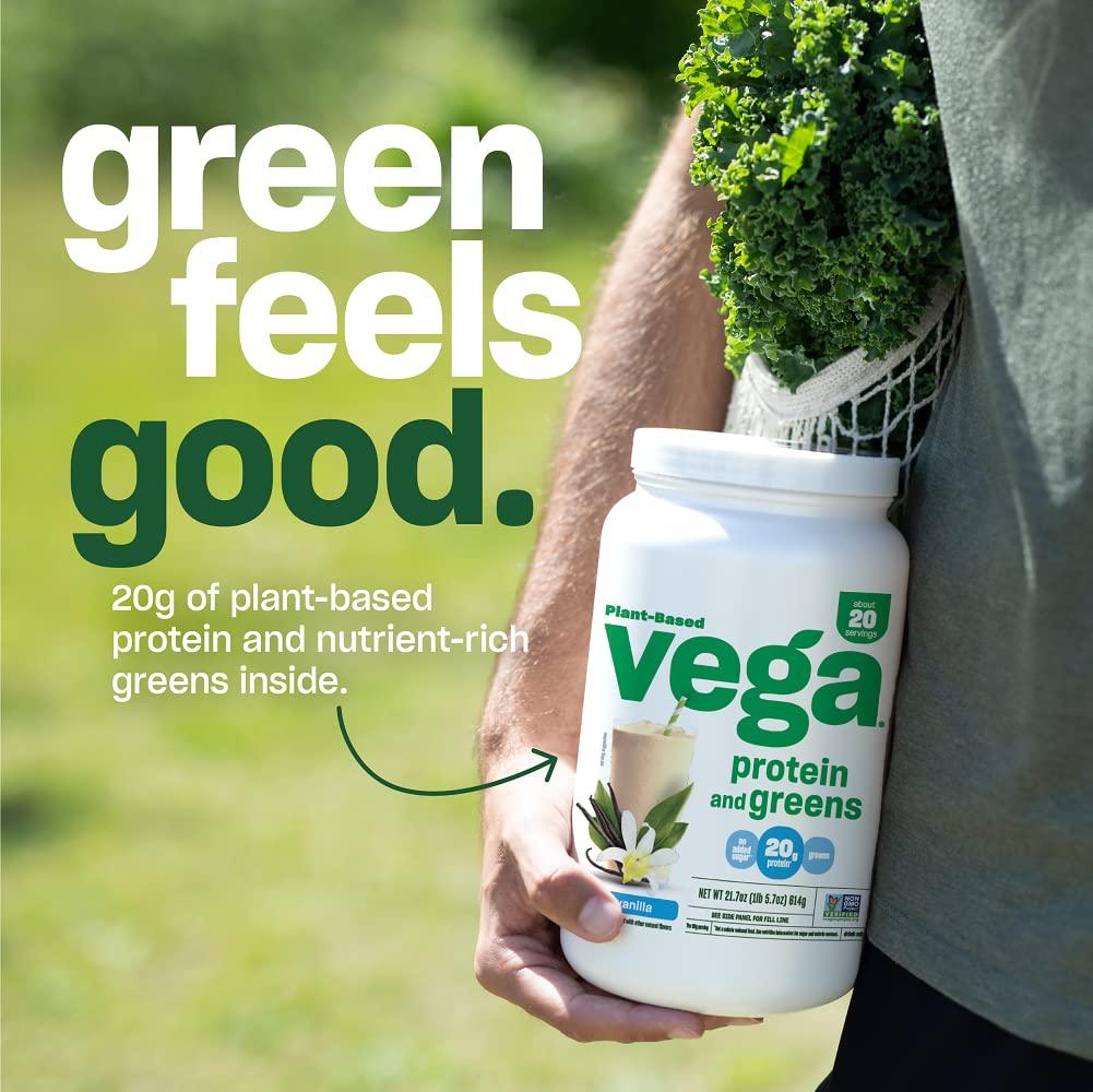 Vega Vega Protein and Greens Vegan Protein Powder Chocolate (19 Servings) - 20g Plant Based Protein Plus Veggies, Vegan, Non GMO, Pea Protein for Women and Men, 1.4lb (Packaging May Vary)
