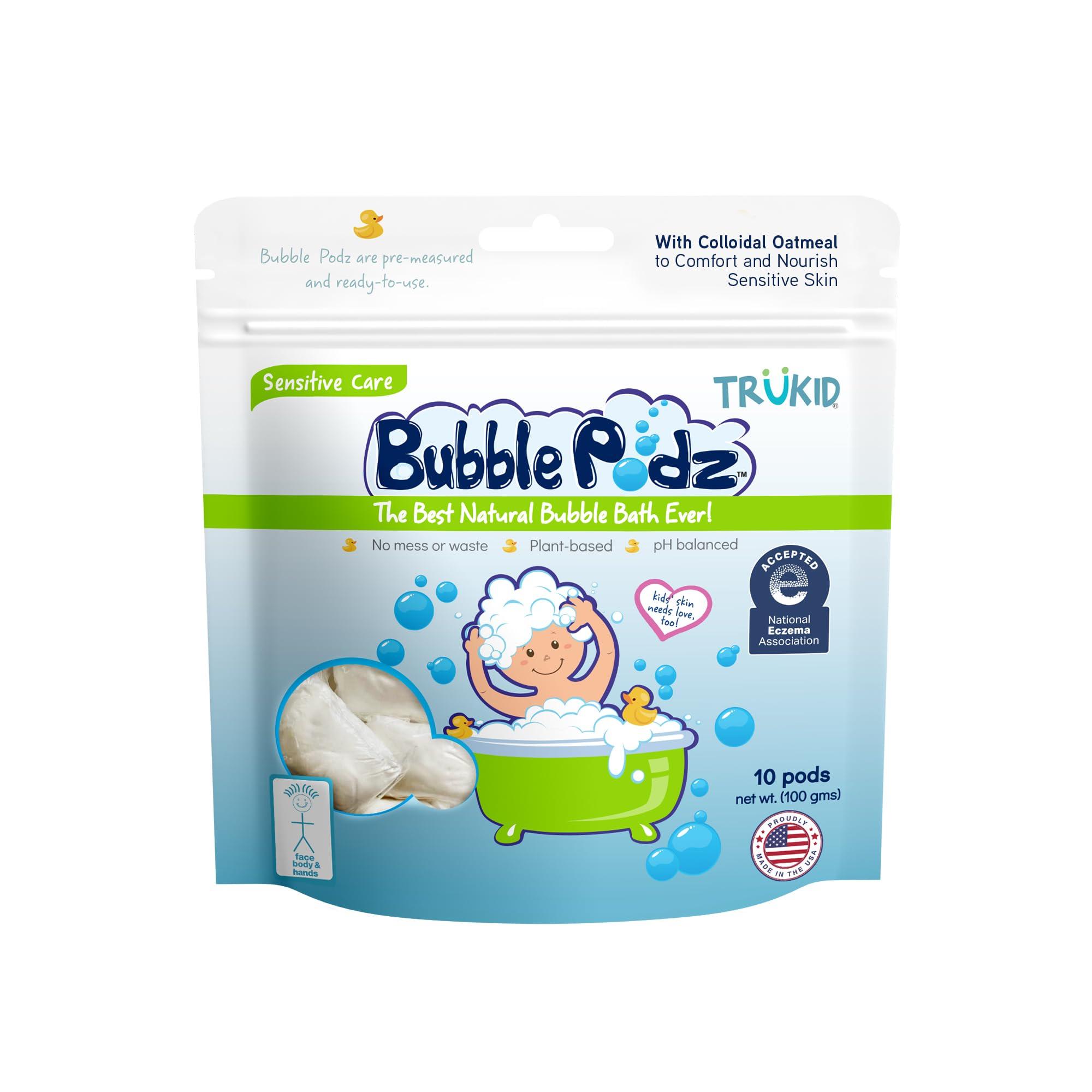 TruKid TruKid Bubble Podz Bubble Bath for Baby & Kids, NEA-Accepted for Eczema, Gentle Refreshing Colloidal Oatmeal Bath Bomb for Sensitive Skin, pH Balance 7 for Eye Sensitivity, Unscented (10 Podz)