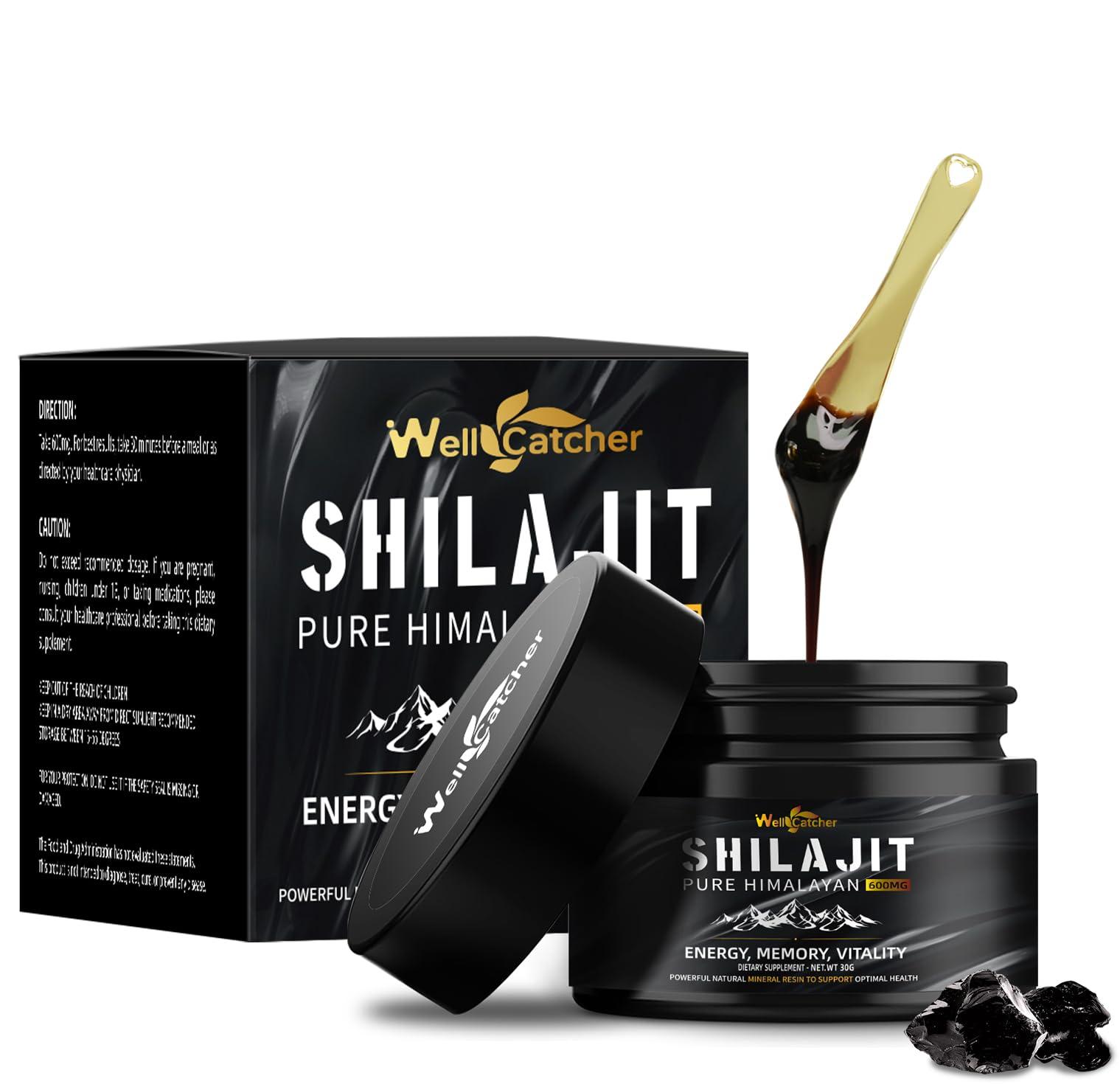 Wellcatcher Wellcatcher Pure Himalayan Shilajit Resin for Men Women: Natural Organic Shilajit Supplement 600MG Rich in 85+ Trace Minerals 75%+ Fulvic Acid for Energy Immunity Focus Support 50 Servings
