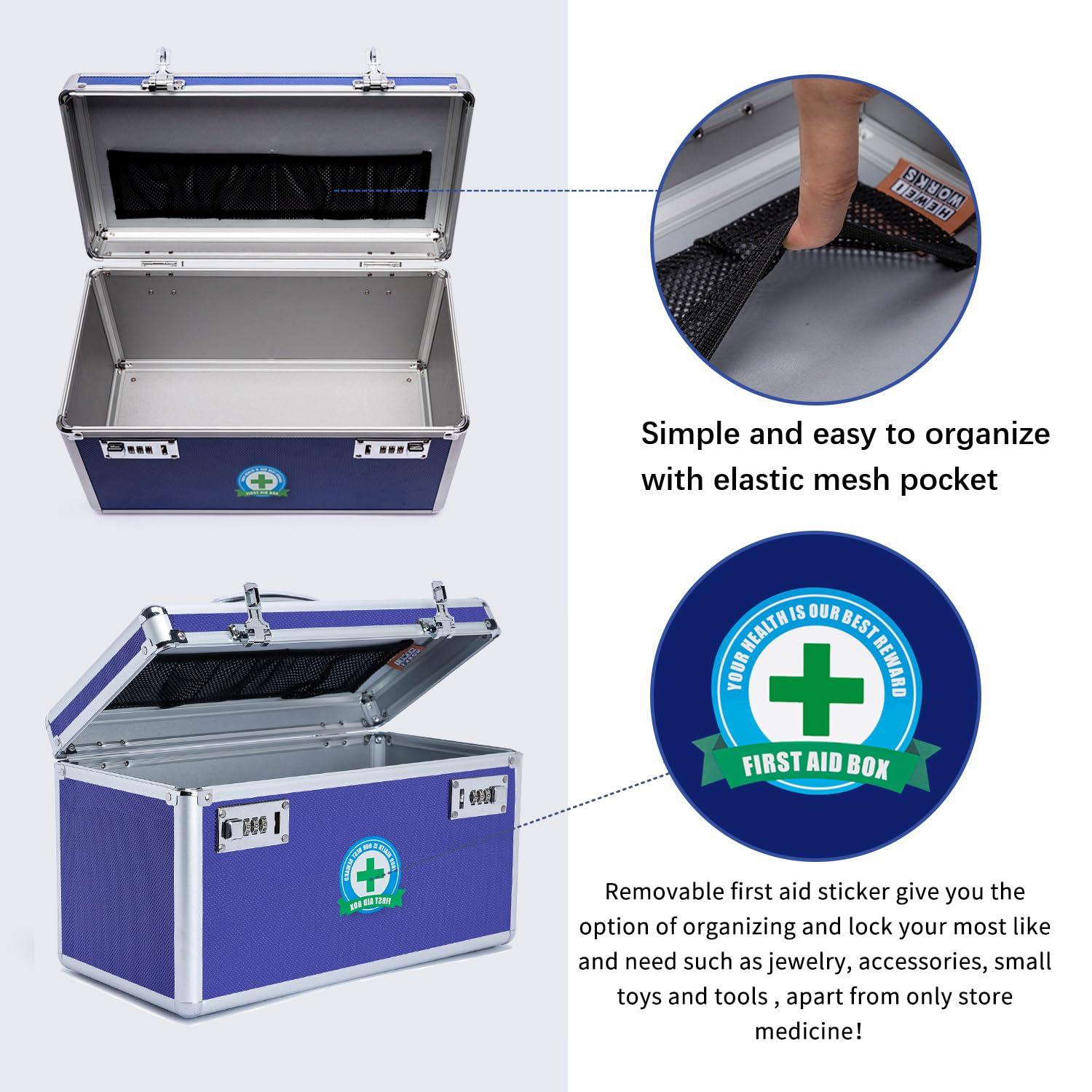 HEWEI WORKS HEWEI WORKS Large Capacity Combination Locking Medicine Box with Portable Storage Case15\'\'x 8.7\'\'x 9.3\'\', Childproof Medication Lock Organizer Lockbox for Secure Cash, ID Documents (BLUE)
