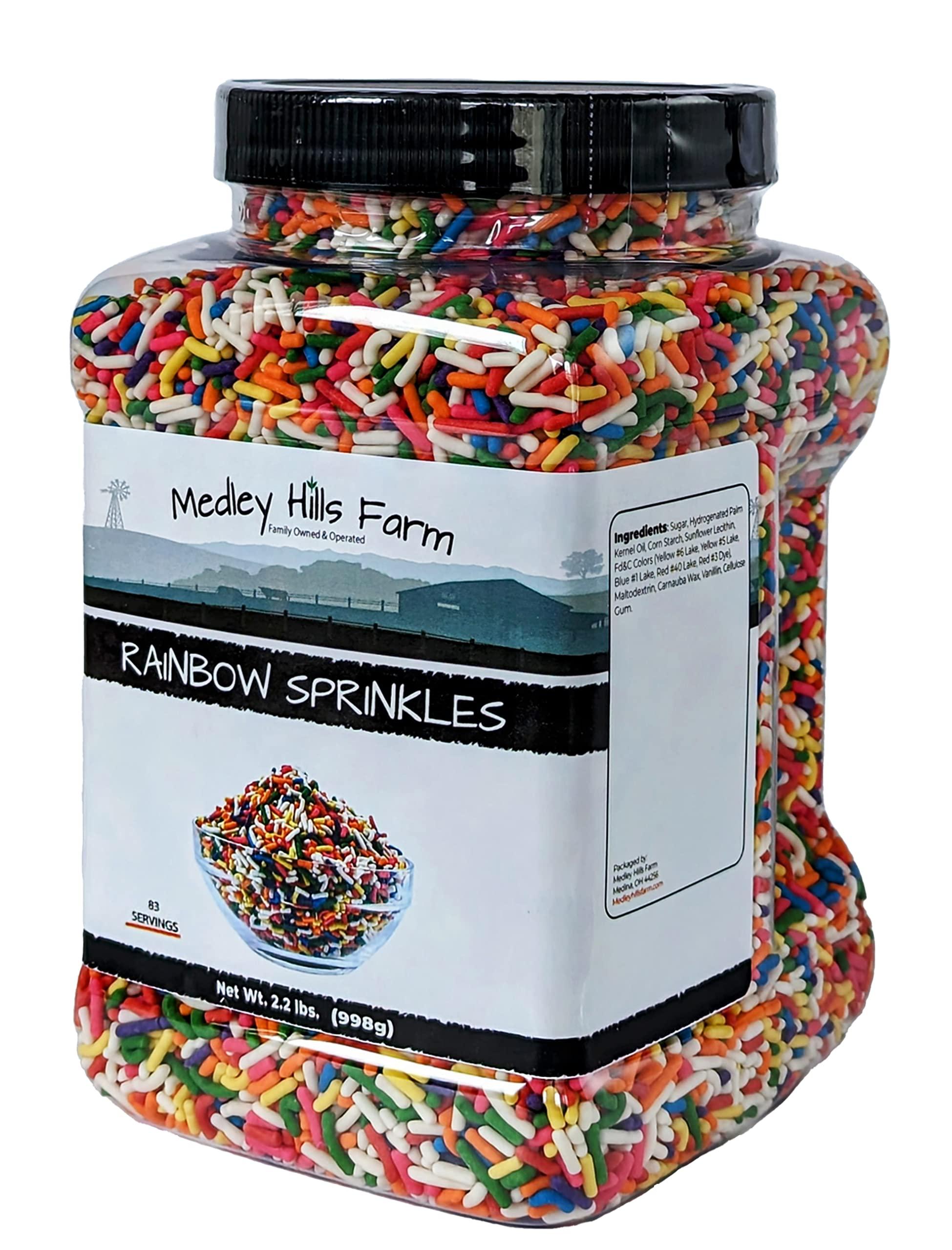 Medley Hills Farm Rainbow sprinkles by Medley Hills farm in Reusable Container 2.2 Lbs. - Great bulk rainbow sprinkles for cake decorating,cookie decorating - brownies and ice cream toppings