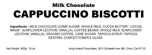 Andy Anand Chocolates Andy Anand Milk Chocolate Covered Cappuccino Biscotti Gift Boxed & Greeting Card, Delicious, Succulent & Crunchy, Birthday, Valentine's Day, Christmas, Holiday Food Gifts, Mothers Day (1 lbs)