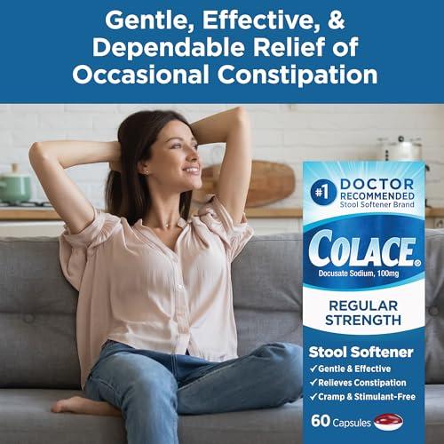 Colace Colace Stool Softener Capsules Bundle - Regular Strength 100mg 60 Count & Clear Soft Gel 50mg Constipation Relief 42 Count