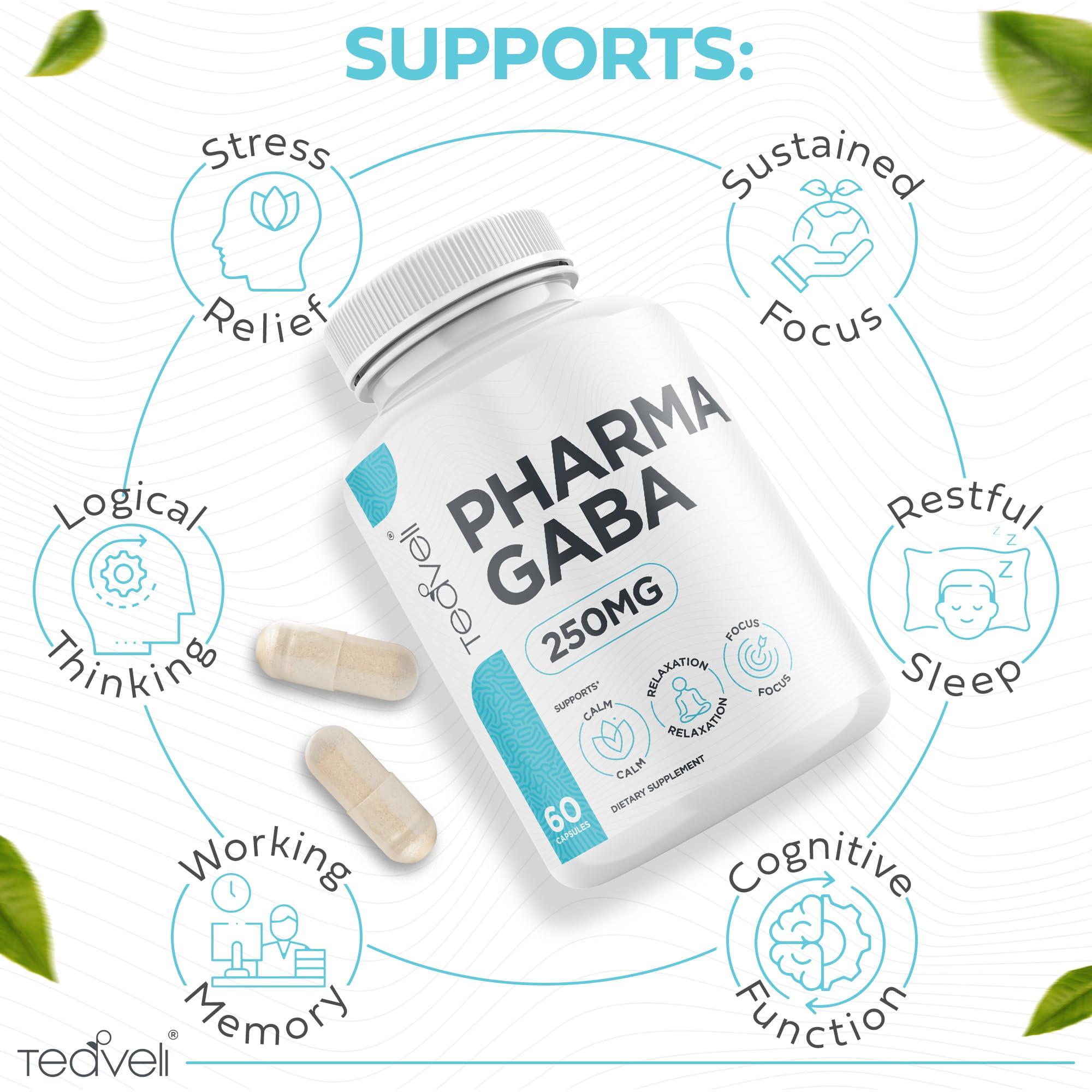 Teaveli Pharma GABA 250 mg Naturally Fermented GABA Supplement Clinically Proven to Support Relaxation, Cognitive Health, Sleep & Focus PharmaGABA Complements L-Theanine- Alternative to Gummies & Chewables