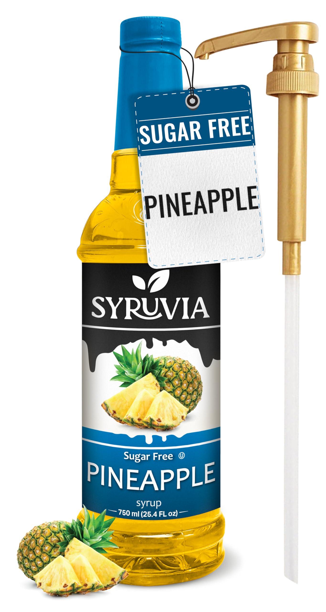 SYRUVIA Syruvia Sugar Free Pineapple Syrup With Syrup Pump Dispenser Pineapple Syrup Flavor, 25.4 fl oz - Perfect for Cocktails, ice Tea, Desserts, Italian Sodas, Ice and More, Kosher and Gluten-Free