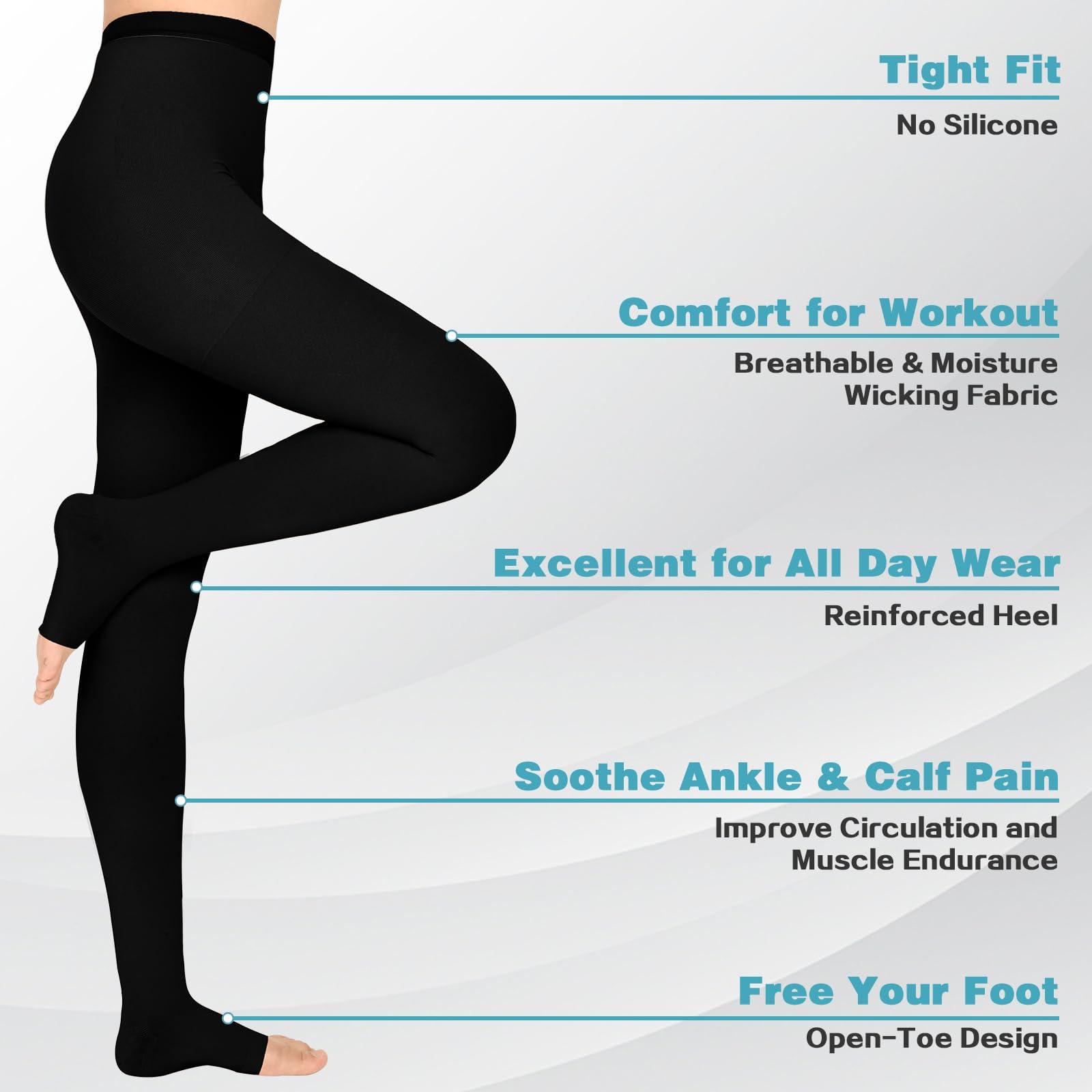 Ktinnead 20-30 mmHg Compression Pantyhose for Women, Open Toe Medical Compression Stockings, Waist High Opaque Compression Tights for Edema, Varicose Veins, Swelling, Pregnant, Teacher, Doctor