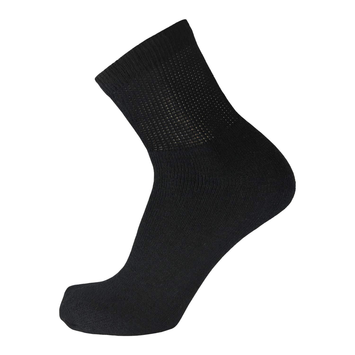 Brooklyn Socks Big and Tall Diabetic Cotton Neuropathy Ankle Socks, King Size Mens Athletic Socks (13-15, Quarter Black) - 12 pairs