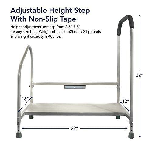 step2bed Step2Bed Bed Rails For Elderly with Adjustable Height Bed Step Stool & LED Light for Fall Prevention - Portable Medical Step Stool comes with Handicap Grab Bars making it easy to get in and out of bed
