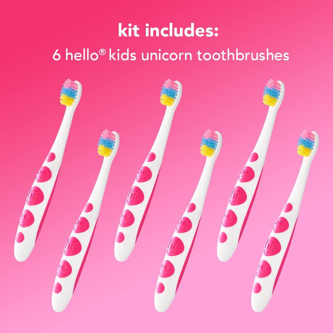 hello hello Unicorn Baby and Toddler Soft Toothbrush for All Ages, BPA Free, Easy to Grip Handle, 6 Count