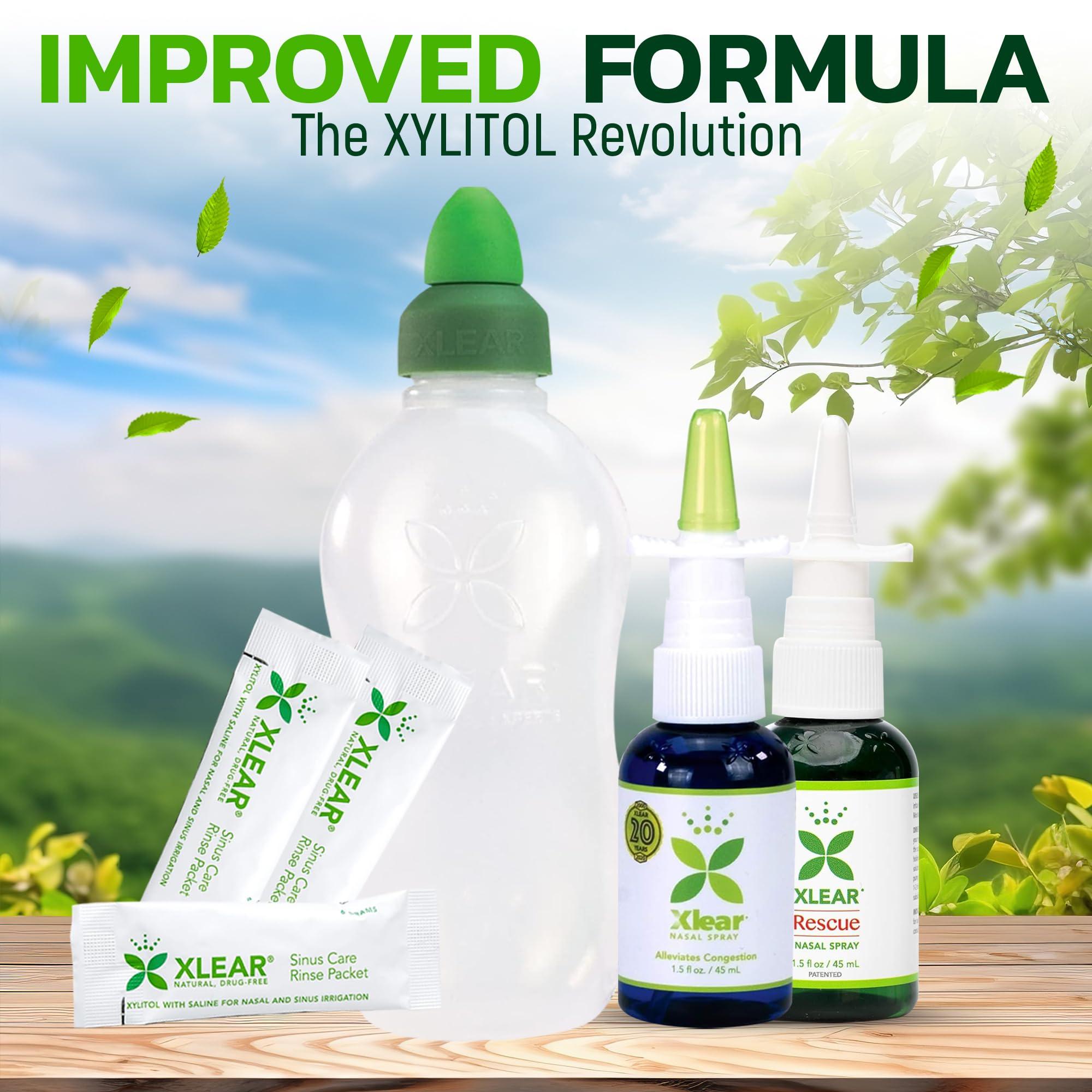 Xlear Xlear Dry Nose Relief Kit, All Day Dry Nose Rescue Kit Including Xlear Nasal Spray with Xylitol, Xlear Rescue Nasal Spray, Xlear Nasal Rinse Neti Pot and 50 Refill Packets