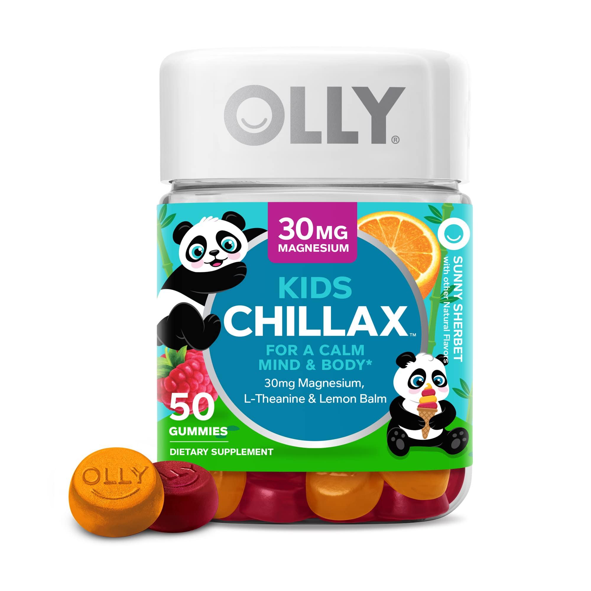 SmartyPants SmartyPants Kids Multivitamin Gummies, Sugar Free: Omega 3 (ALA) & OLLY Kids Chillax, Magnesium Gummies Plus L-Theanine, Lemon Balm, Calm Chews for Kids 4+, Sherbet Flavor - 50 Count (Pack of 1)