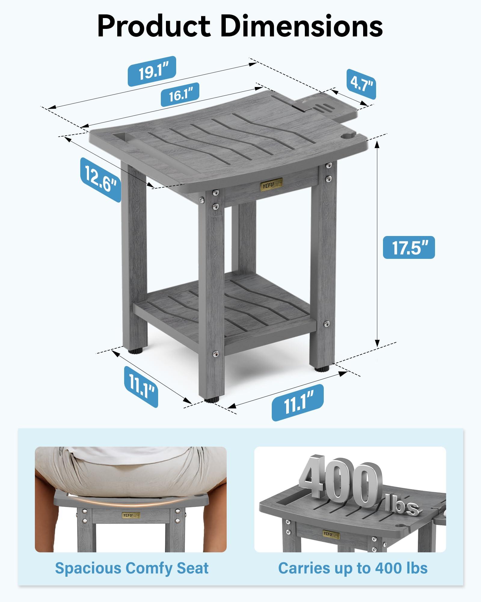YEFU Elderly Shower Chair for Inside Shower: Shower Stool Waterproof Plastic Grey Small for Shaving Legs Bathtub Small Spaces - Shower Bench Seat for Adults Seniors Disabled