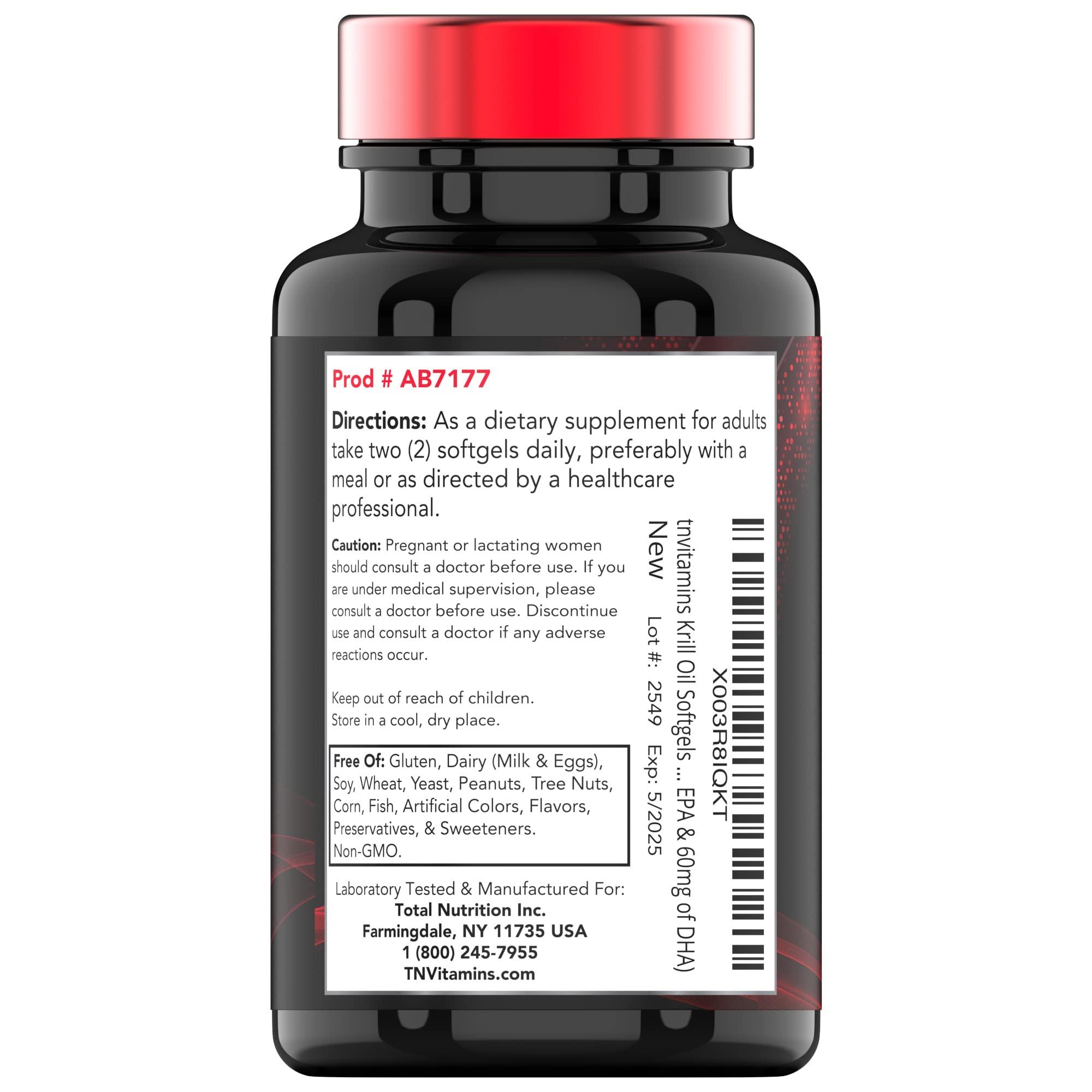 tnvitamins Antarctic Krill Oil 1000mg x 120 Softgels with Astaxanthin | 1000mg Red Krill Oil, 200 mg Phospholipids, 120 mg EPA, 80 mg DHA, 200 mcg Astaxanthin | Potent & Pure Omega-3 Cold Water Antarctic Krill