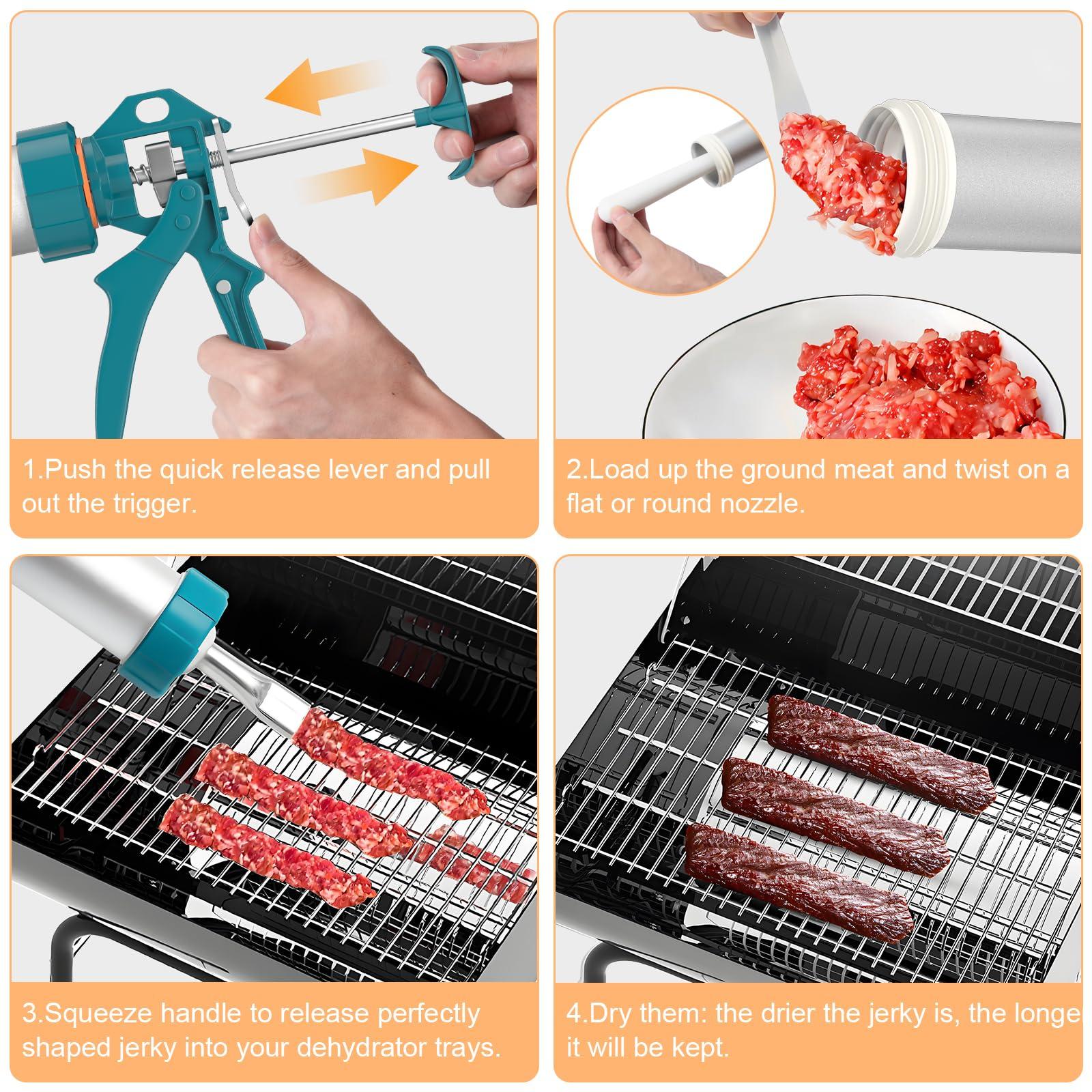 XINQIAO XINQIAO Beef Jerky Gun Sausage Stufffer for Ground Meat, Large Aluminum Jerky Cannon Comes with a Bag, 4 Nozzles, 2 Brushes, 1 Funnel, 1 Pestle