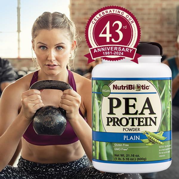 NutriBiotic NutriBiotic Pea Protein Plain, 21 Oz | Low Carb Vegan Plant Protein Powder | 100% Grown & Processed in the USA | Deliciously Creamy & BCAA-Rich | Made without Chemicals, GMOs & Gluten | Keto Friendly