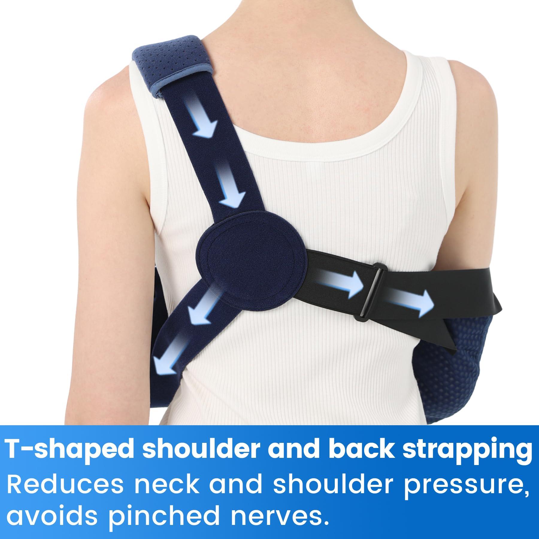 Velpeau Velpeau Arm Sling Shoulder Immobilizer with Waist Strap, Ventilated & Breathable Design, Arm Support Brace for Shoulder, Rotator Cuff, Elbow, Hand injury (Mesh Version, Blue, Right, L: Bust 40-51)
