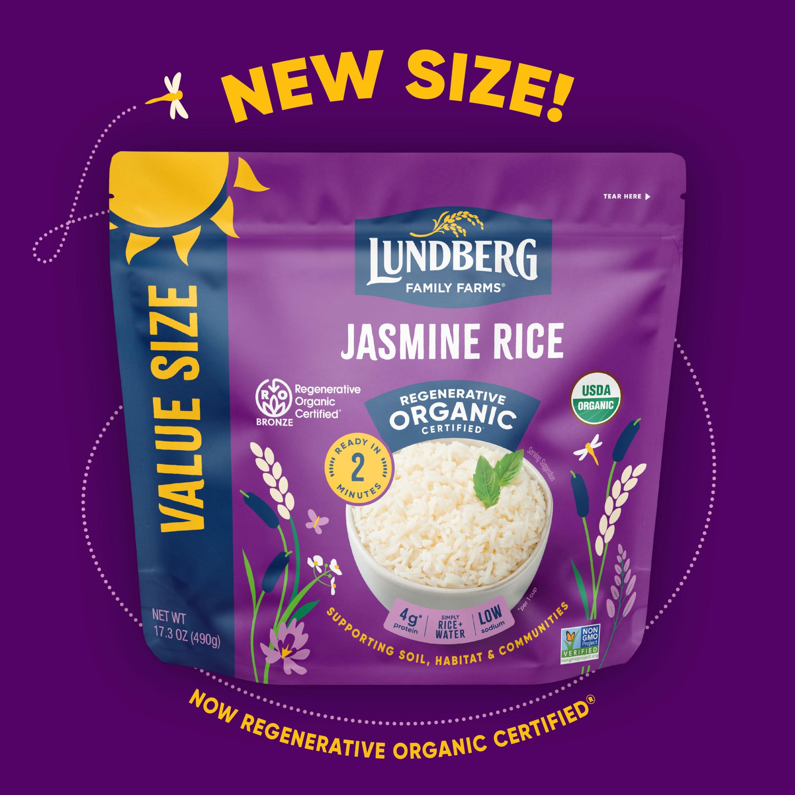Lundberg Lundberg Jasmine Rice, Ready in 2 Minutes Regenerative Organic Certified Long Grain White Rice, Microwavable, Fluffy, Non-Sticky, Aromatic Thai Rice, Value Size, 17.3 Oz (Pack of 6)