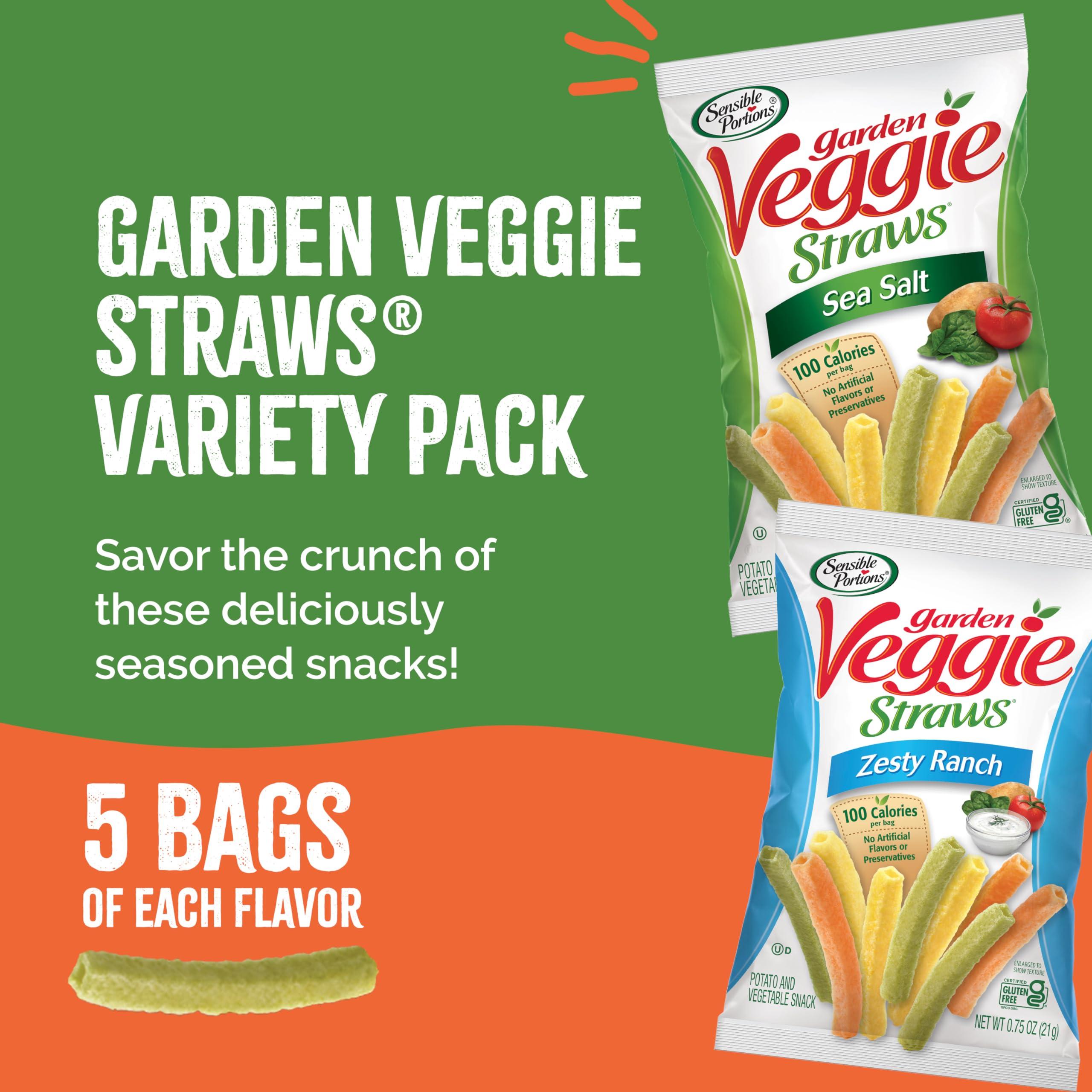 Sensible Portions Sensible Portions Veggie Straws Multi-Pack, Sea Salt and Zesty Ranch Flavor, Gluten-Free Chips, Individual Snacks, 0.75 Ounce Bag, 10-Pack
